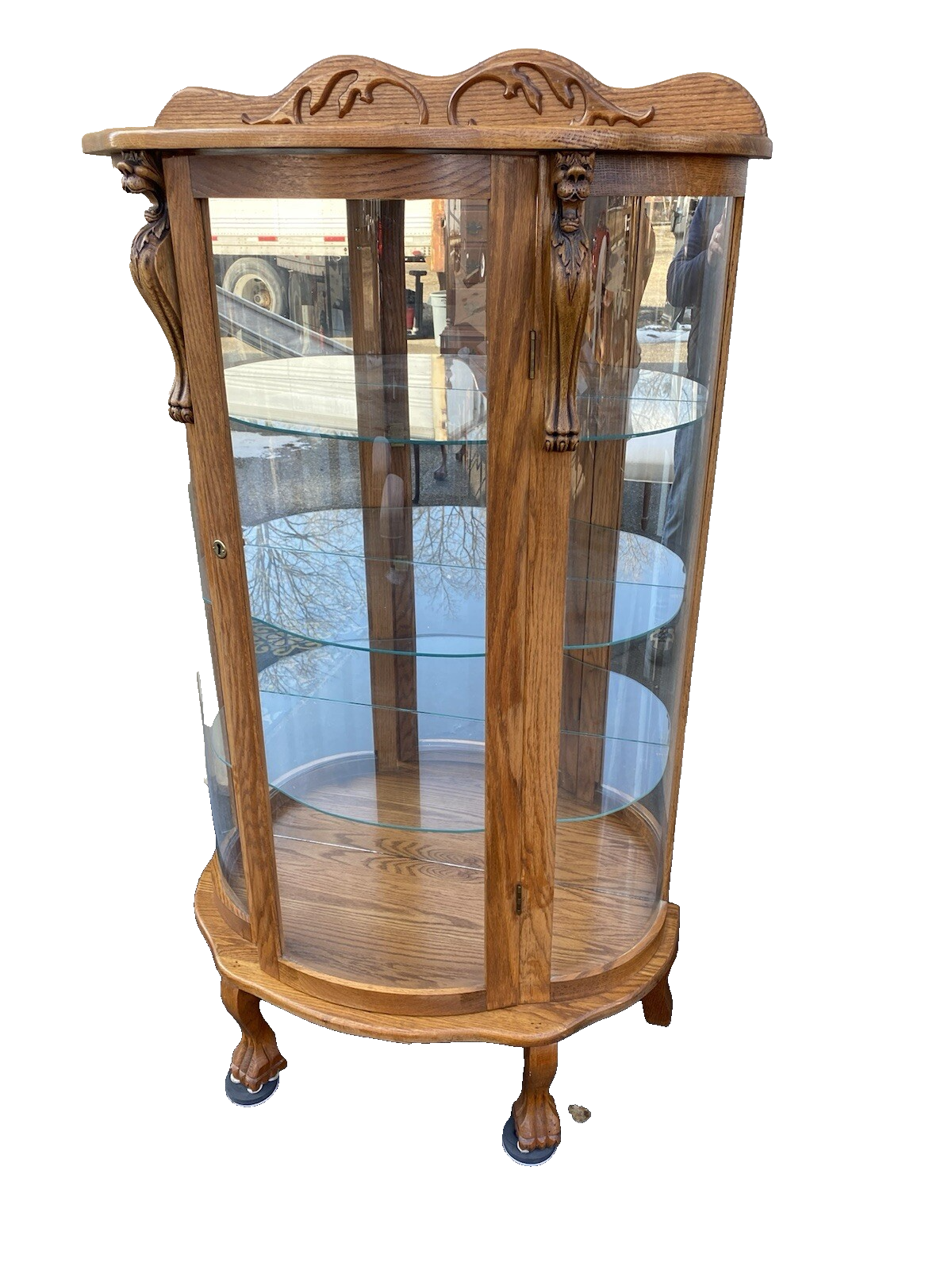 66252 Oak Lion Headed Bow Glass Curio China Cabinet