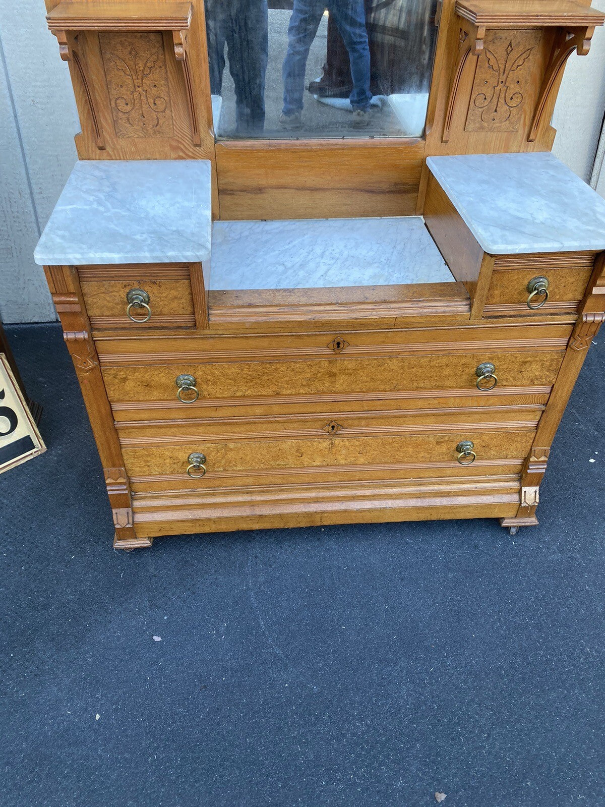 65166 Antique Victorian Oak Dresser with Mirror
