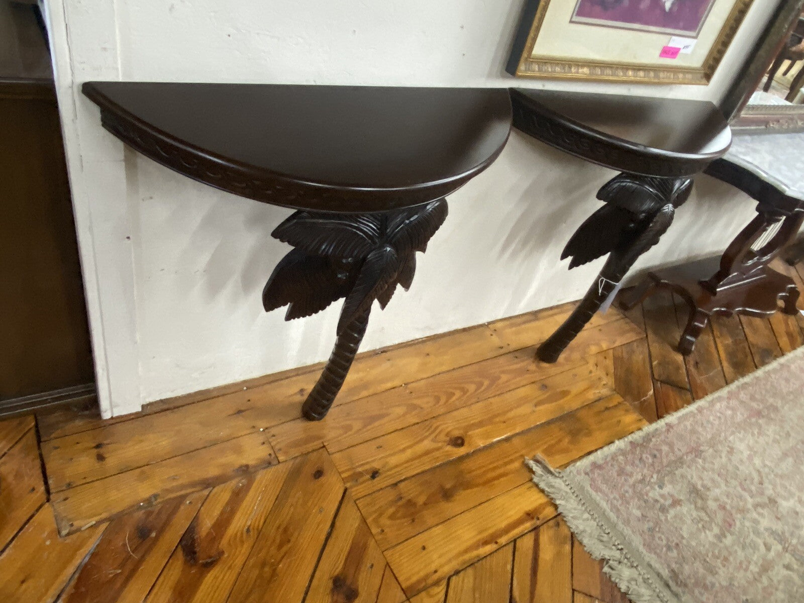 65312 Pair Mahogany Palm Tree Wall Table Stand s