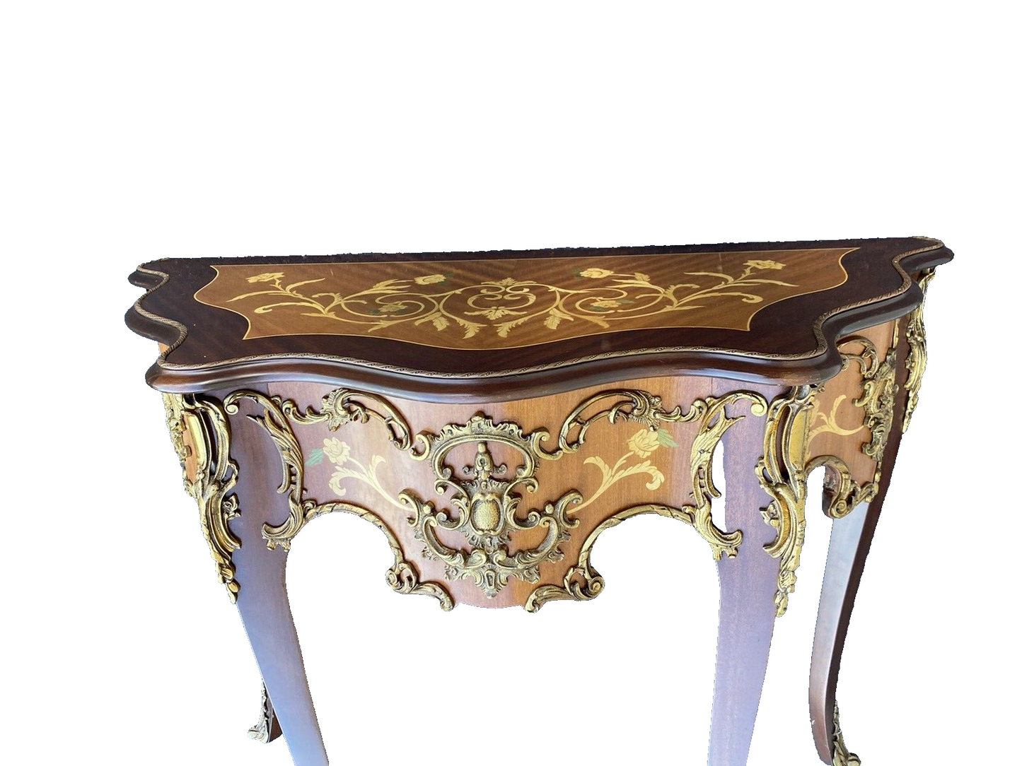 66142 Louis XV inlaid Console Table w/ Bronze ormalu