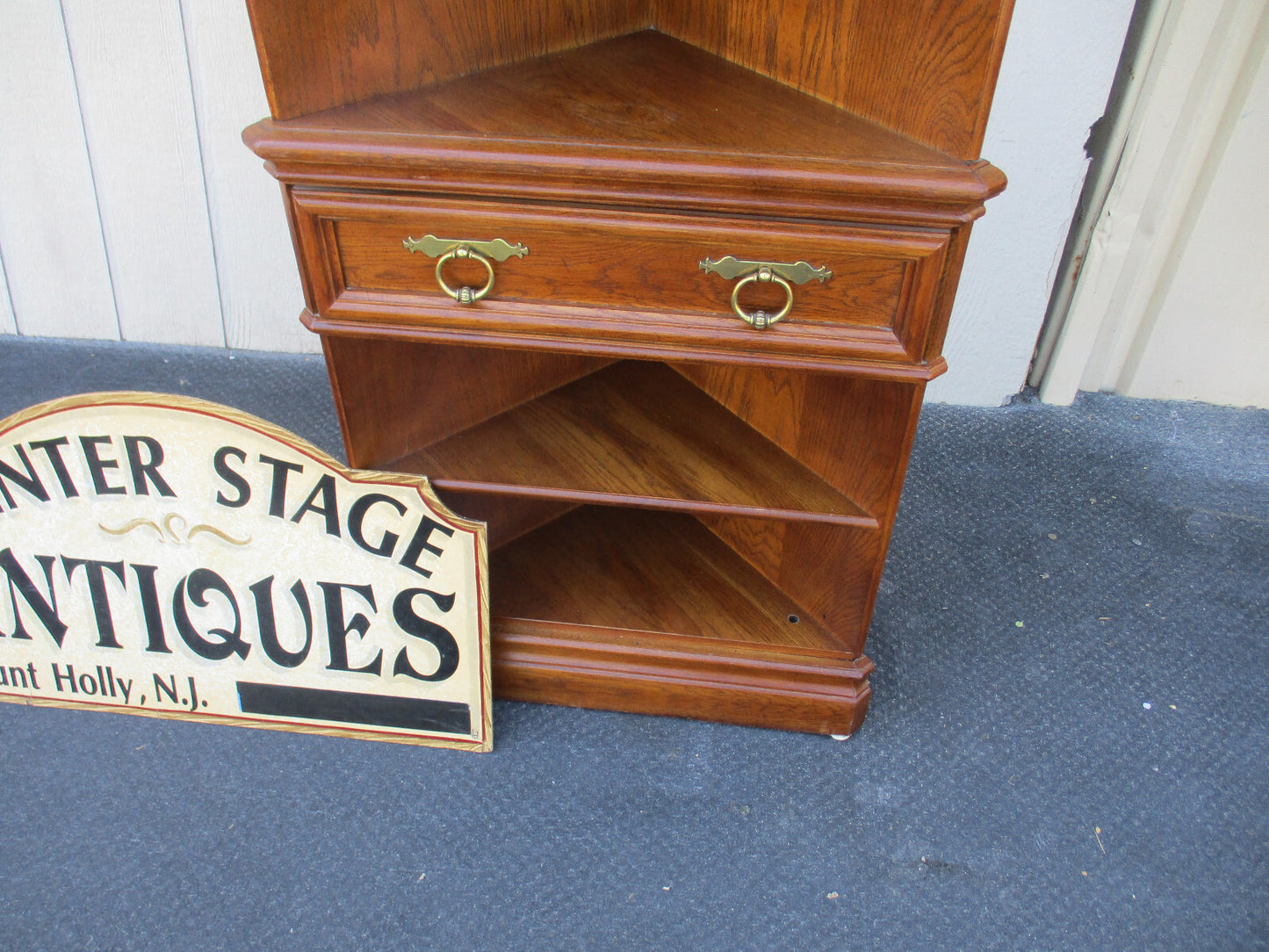 64338 Oak Corner Bookcase China Cabinet Curio with drawer