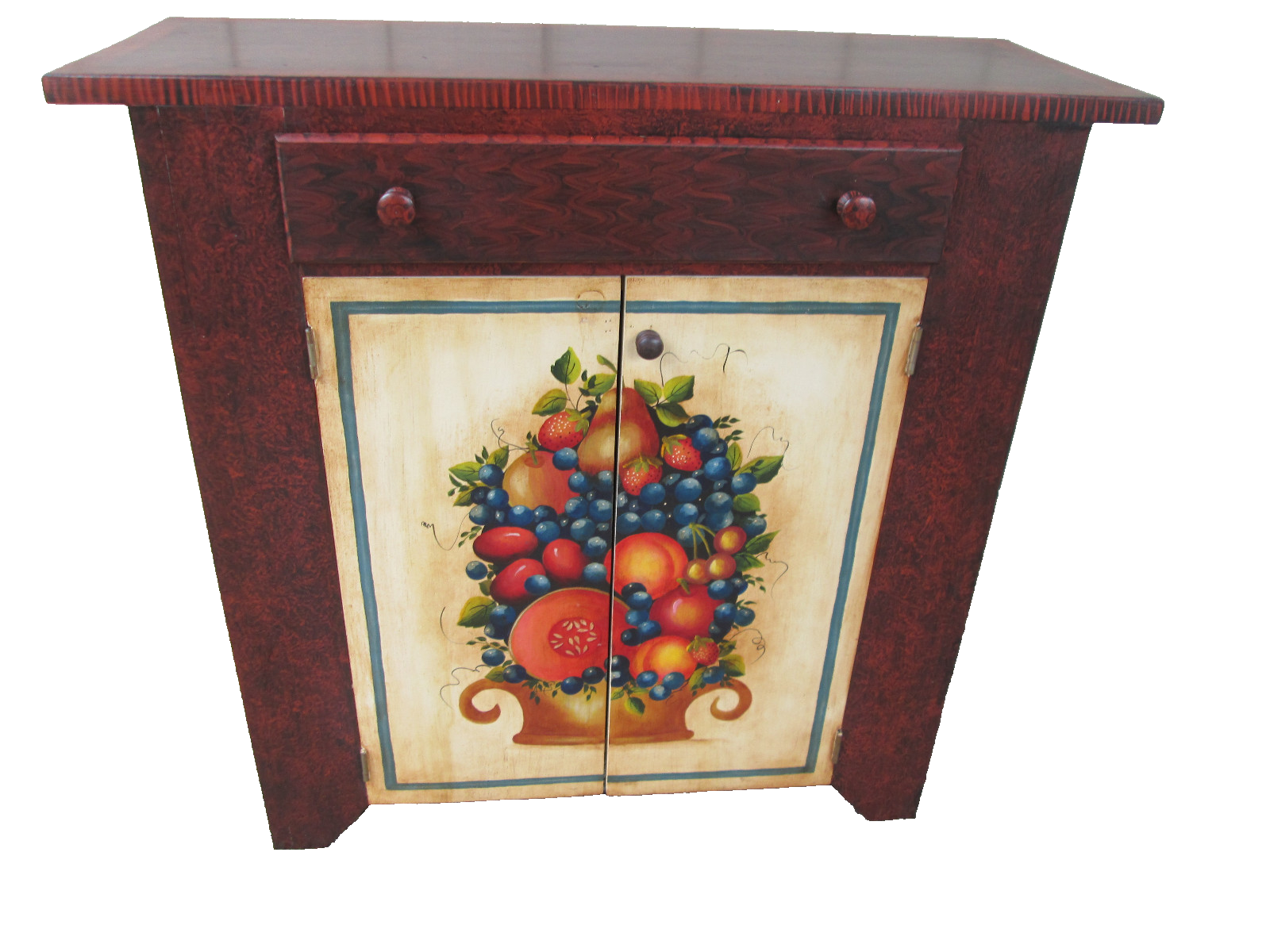 56069 HAND PAINTED FRUIT BASKET CONSOLE TABLE 2 DOOR CABINET WITH DRAWER