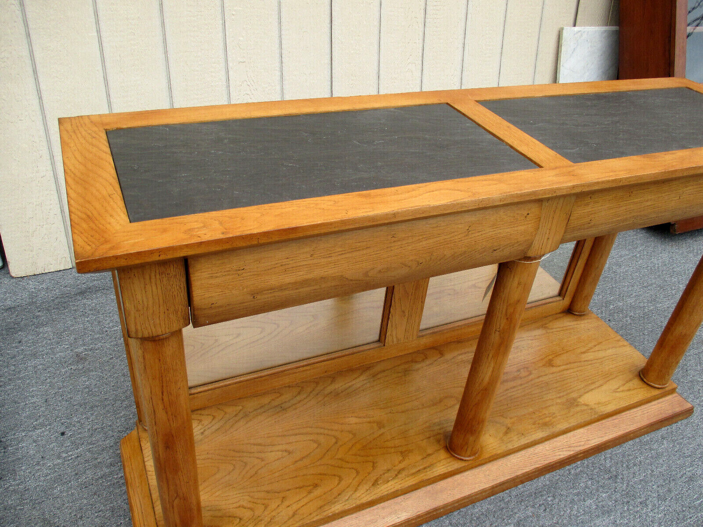 59337 Oak Console Hall Table with Slate Inserts