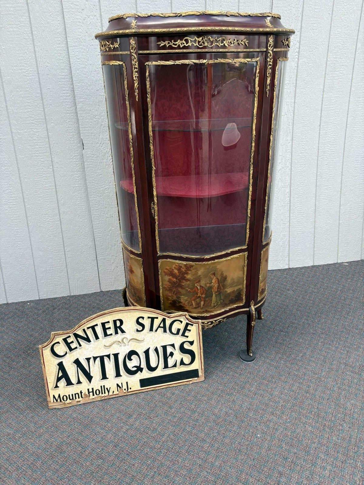 67000 Louis XV Bow Glass Curio China Cabinet with Bronze Ormalu