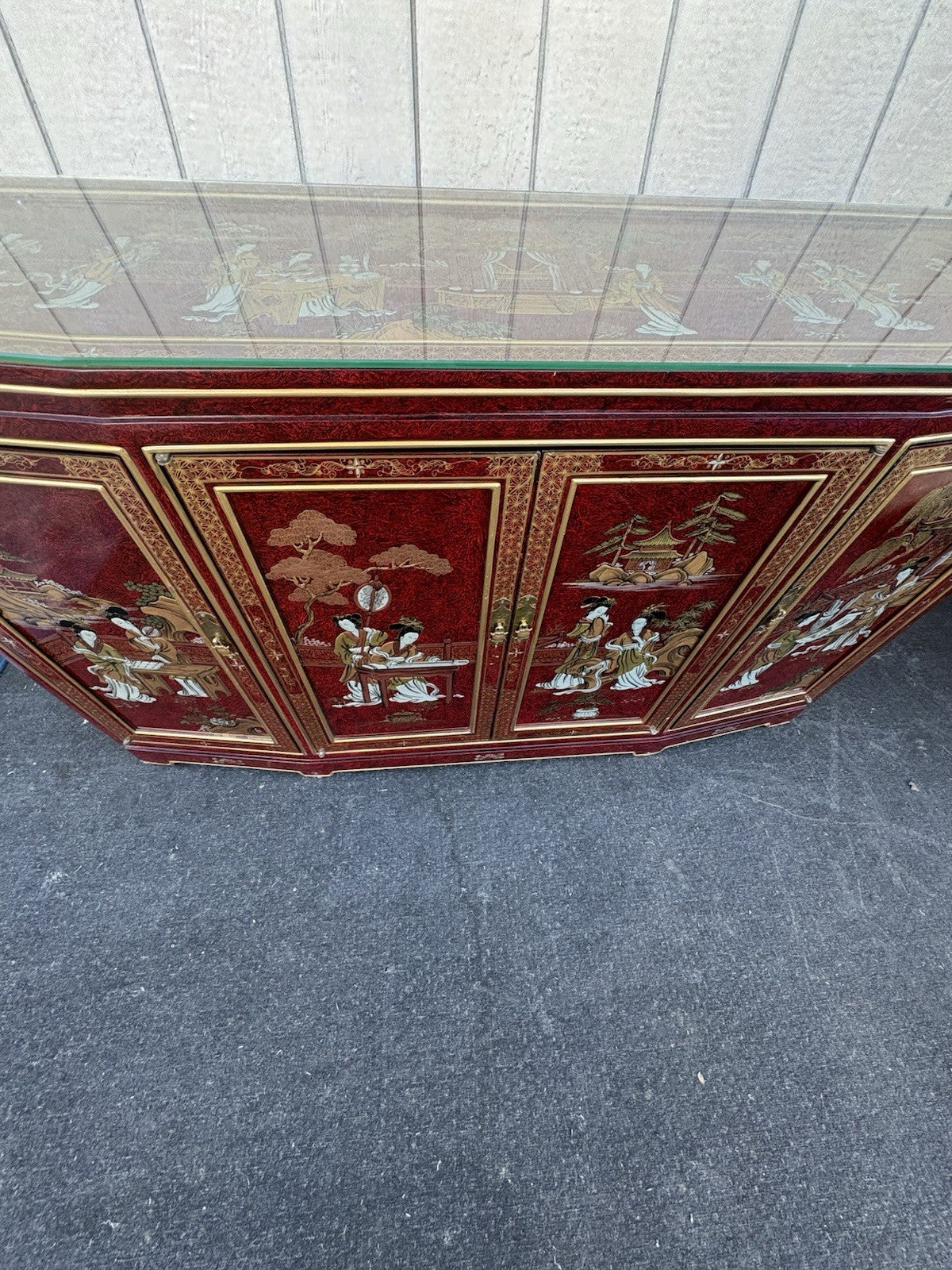 66700  Oriental Sideboard Server Cabinet with a Plate Glass Top and 4 doors