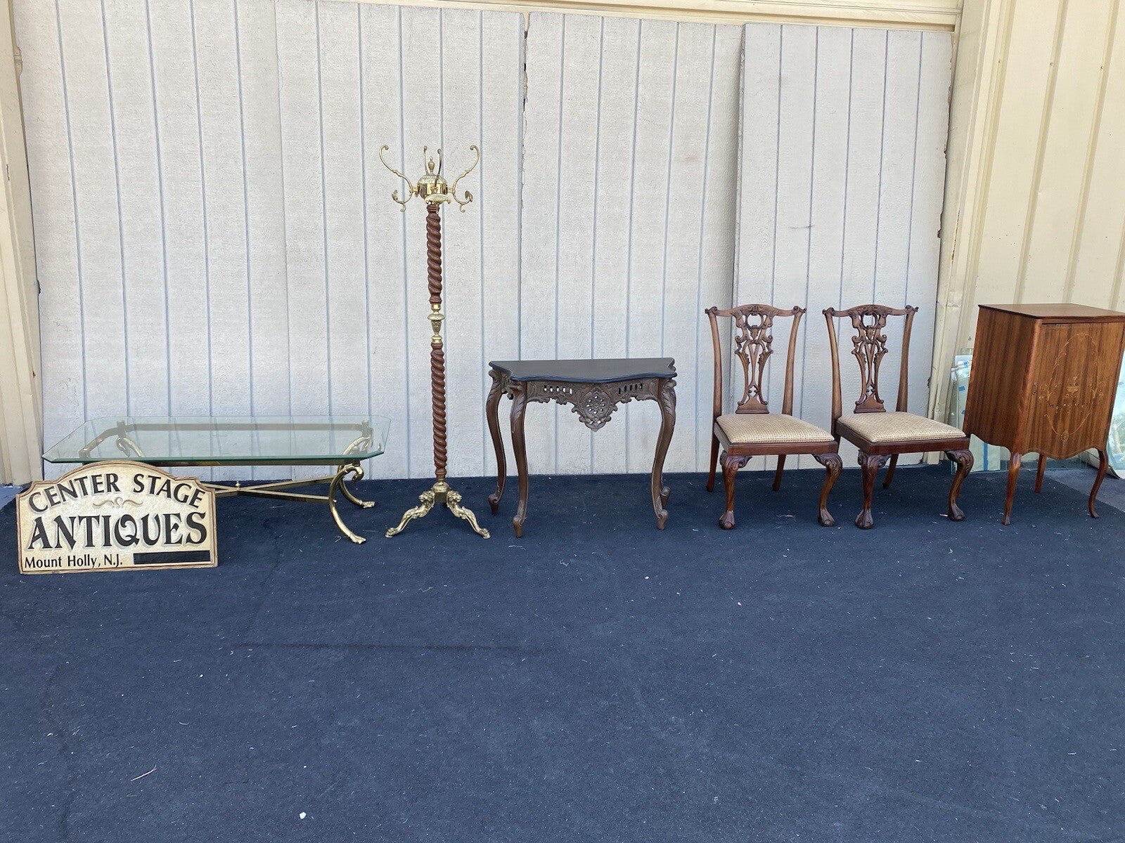 64748  Marble Top Carved Mahogany Console Table