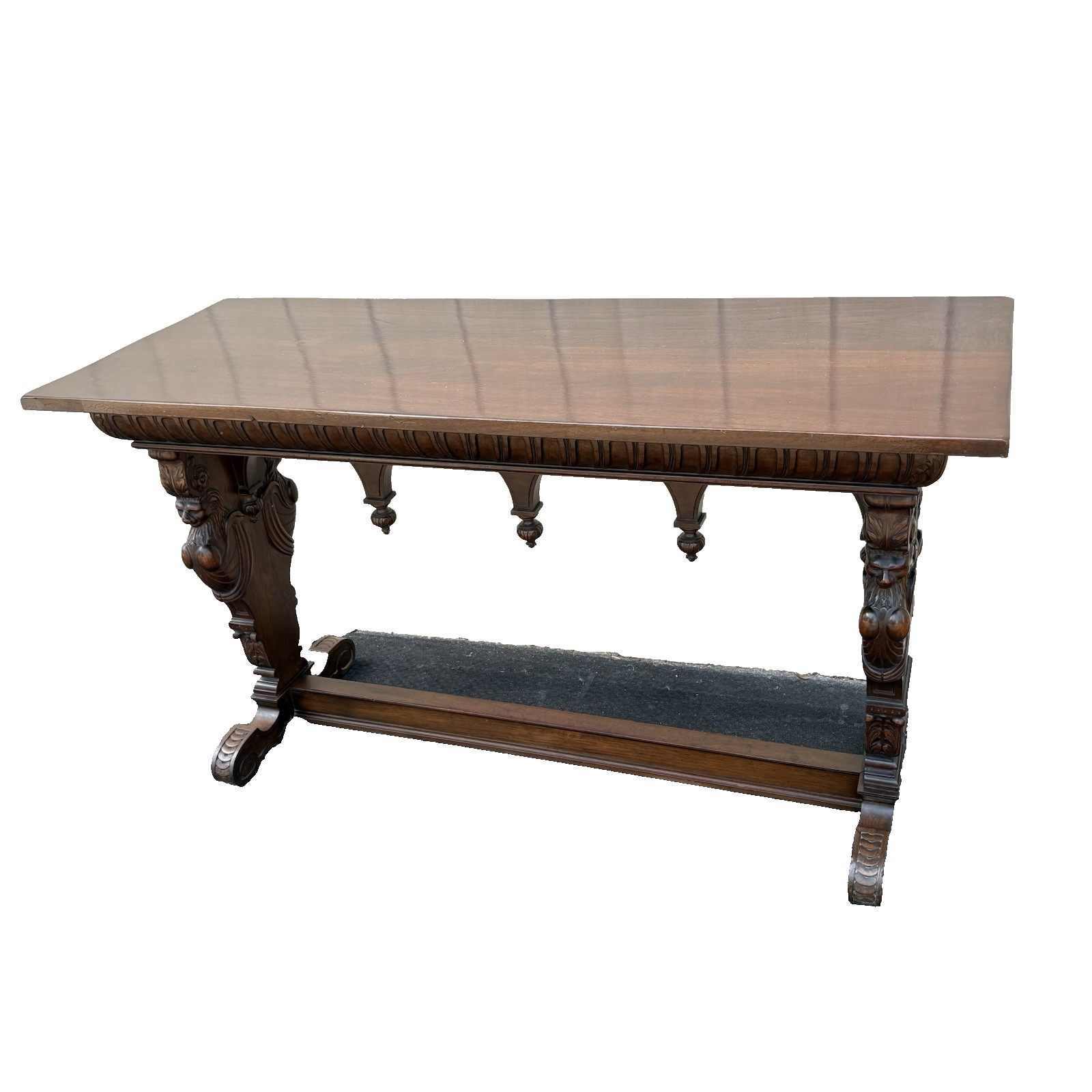 65236   Antique Solid Mahogany Hand Carved Figural Gryphon  Sofa Table Sideboard