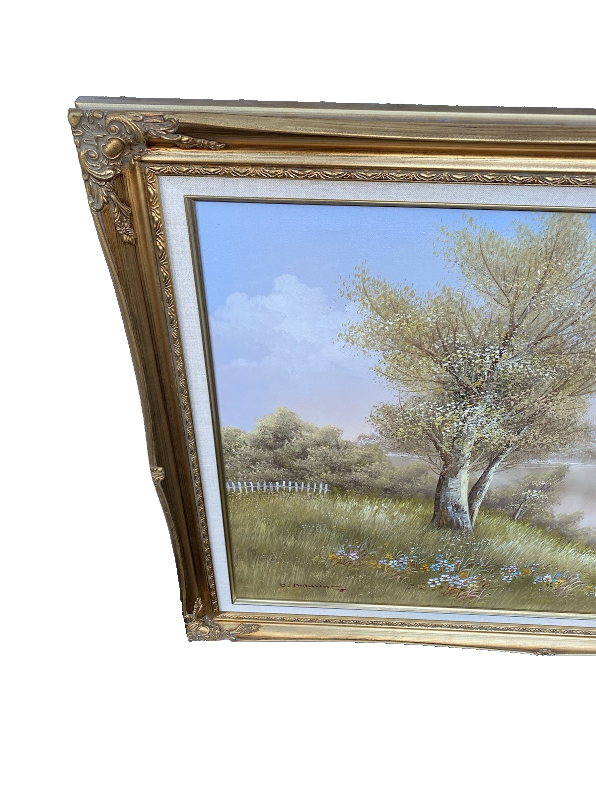66562 Large Oil Painting on Canvas of Bridge in Frame Artist Signed 41 x 30