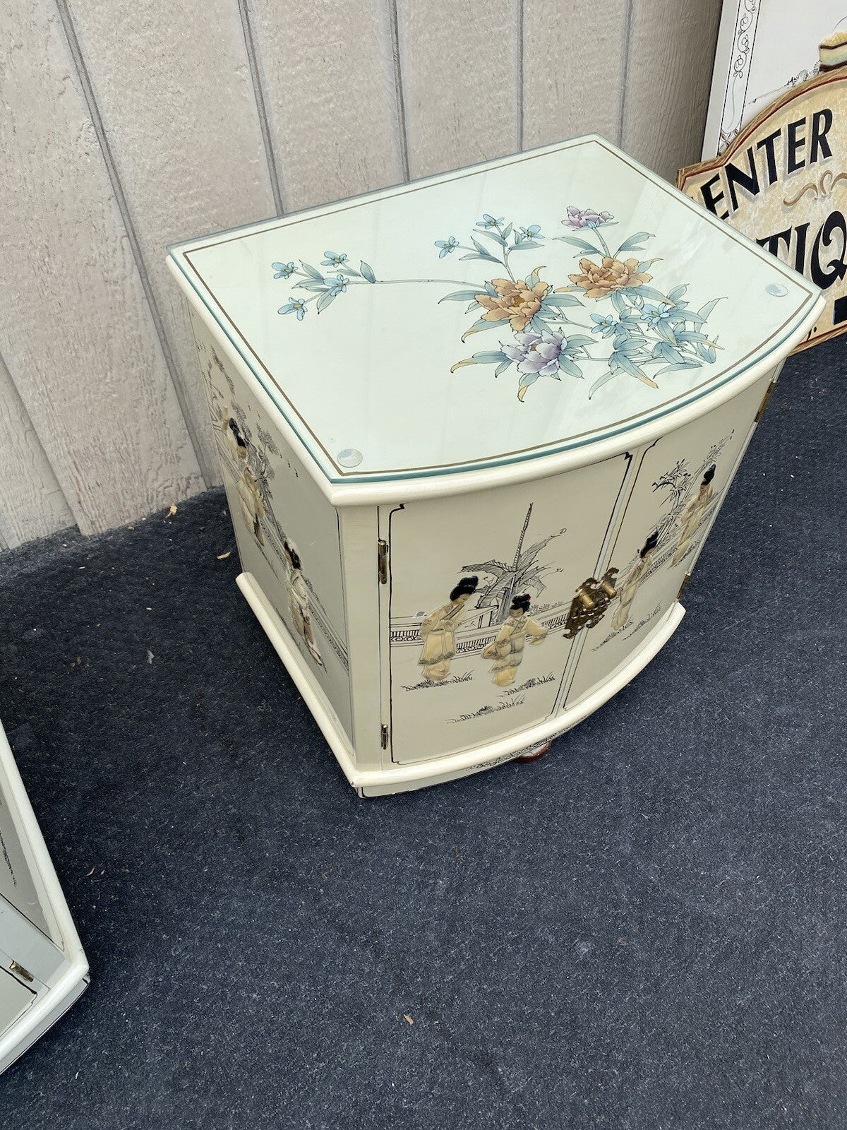 64600 PAIR  Bow Front Decorated Oriental Nightstands End Table s