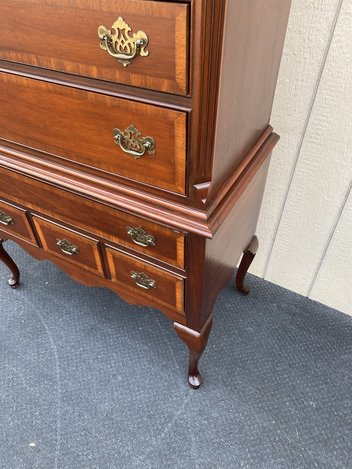 64546 Dixie Inlaid 2 Piece Banded  Mahogany Queen Anne High Boy