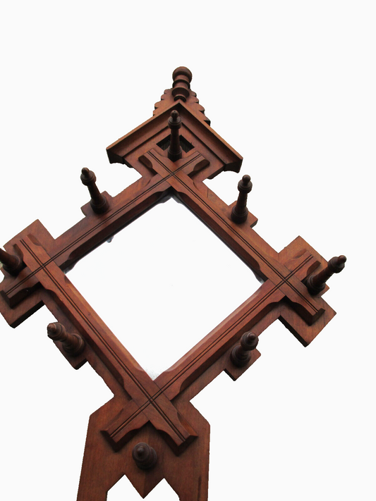 64076   Antique Victorian Walnut Hall Mirror Hat Rack Hall Mirror Umbrella Stand