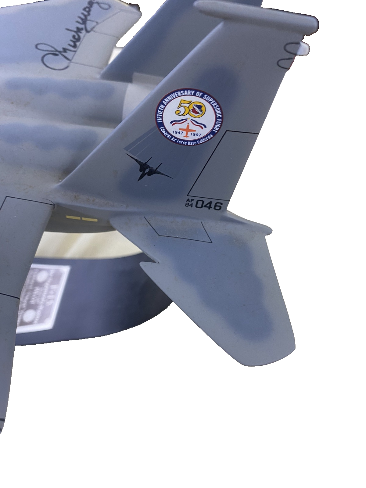 ES 215:    F 15 Jet Signed  CHUCK YEAGER  on Stand Airplane Plane  Danbury Mint