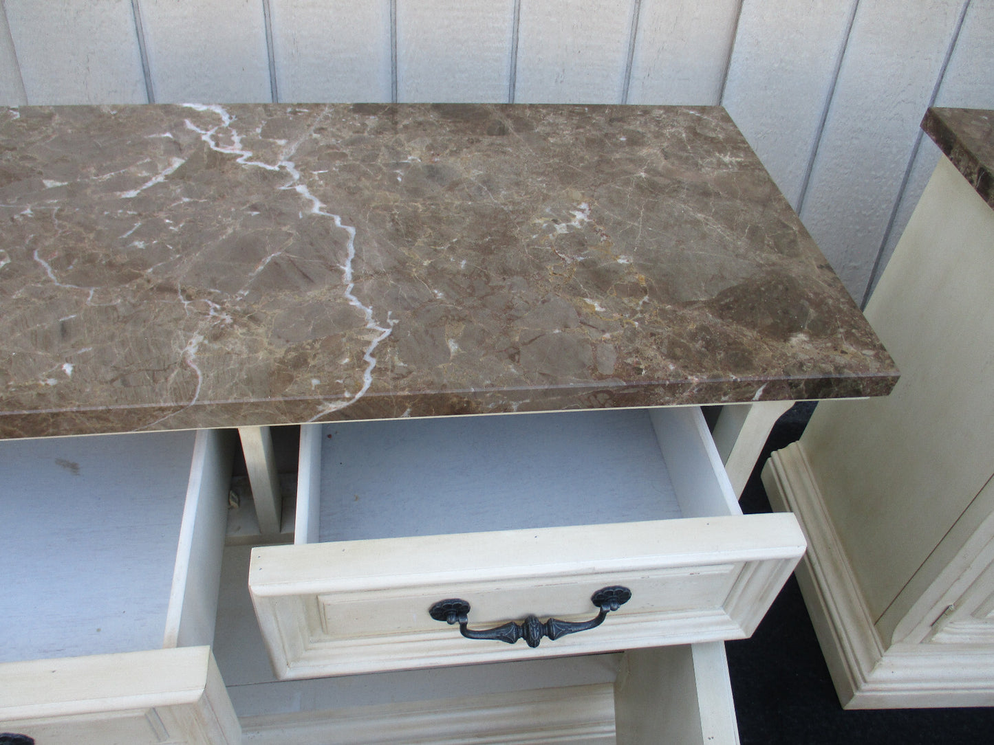 63877  PAIR Marble Top  DREXEL HERITAGE  Server Bachelor  Chest Nightstand s