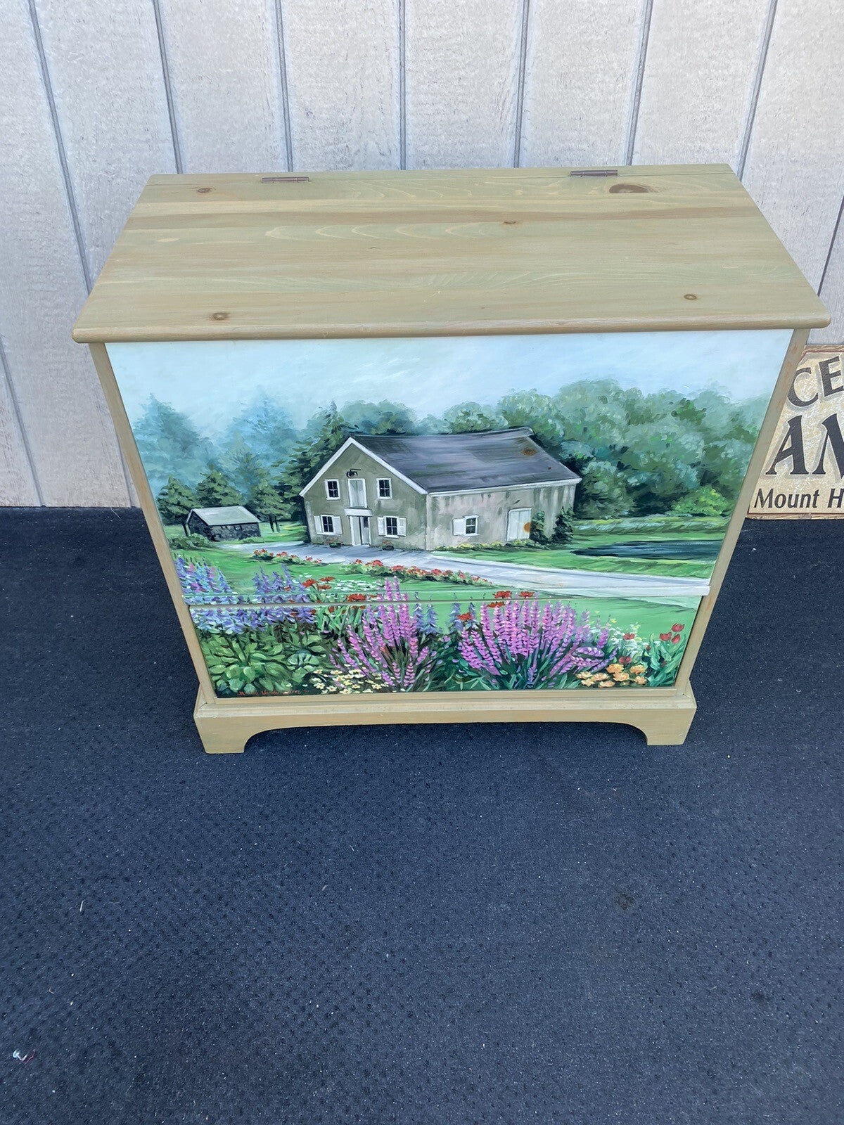 65085 Hand Painted Artist Signed Blanket Storage Chest w/ Drawer