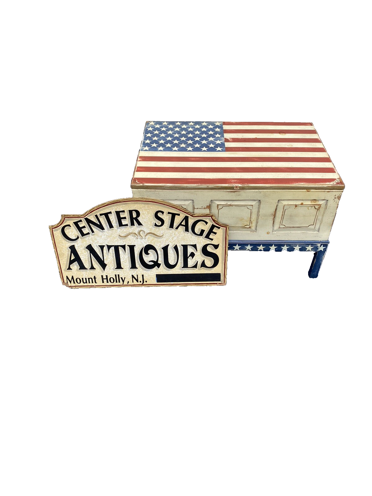 65174  Rustic  Primative Coffee Table with  STORAGE  Americana Flag Design