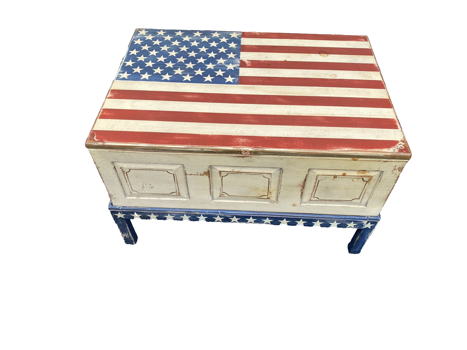 65174  Rustic  Primative Coffee Table with  STORAGE  Americana Flag Design