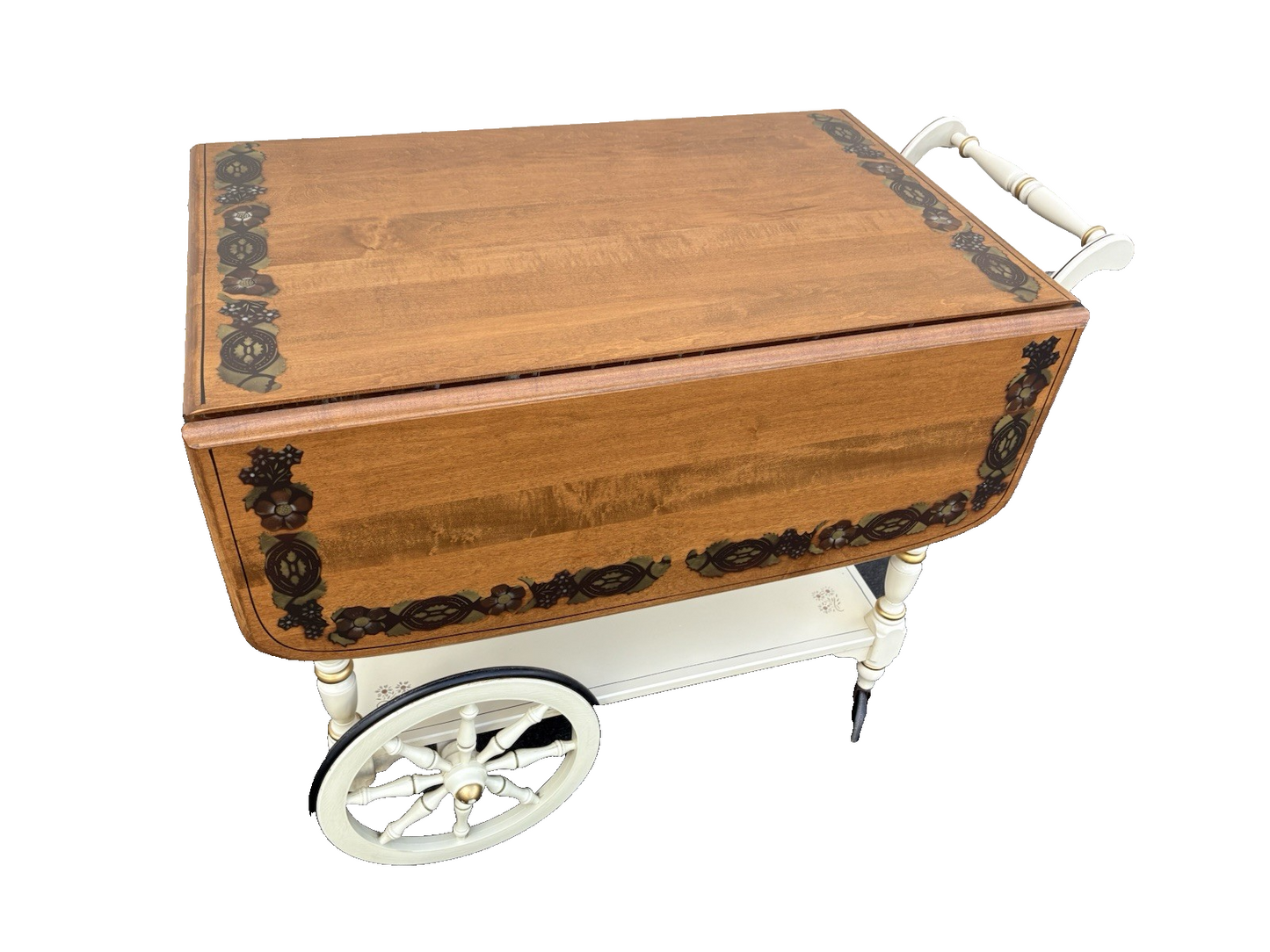 66692 ETHAN ALLEN Stenciled Tea Cart Rolling Dropside Cart