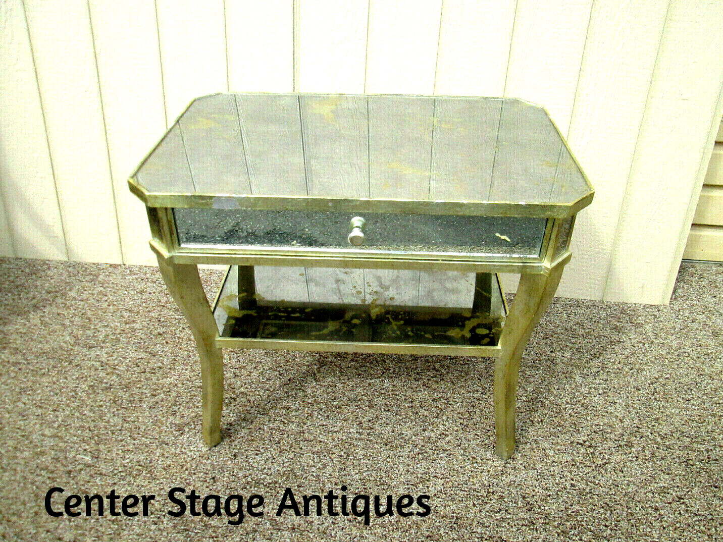 54541 Mirrored MID CENTURY Modern Glass Lamp Table Stand w/ Drawer Nightstand