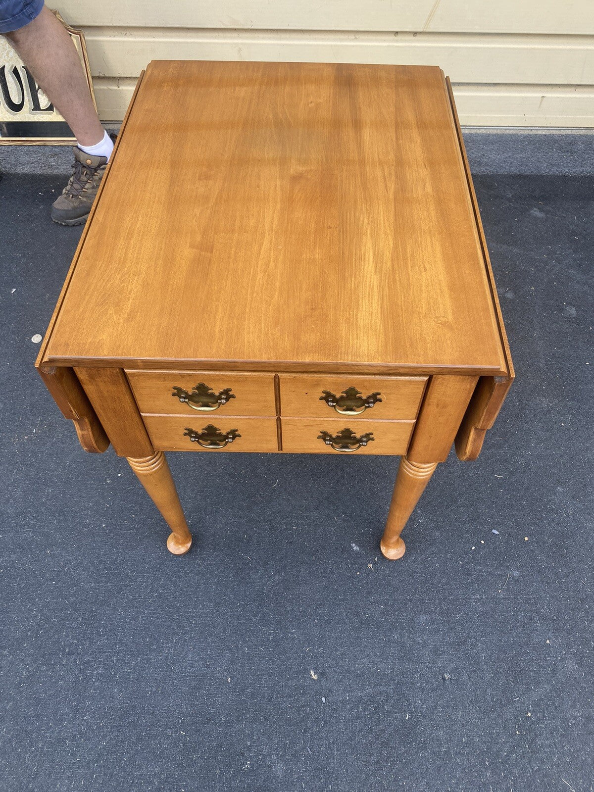 65794 Solid Maple Drop Side Pembrooke  Lamp Table Stand w/ Drawer