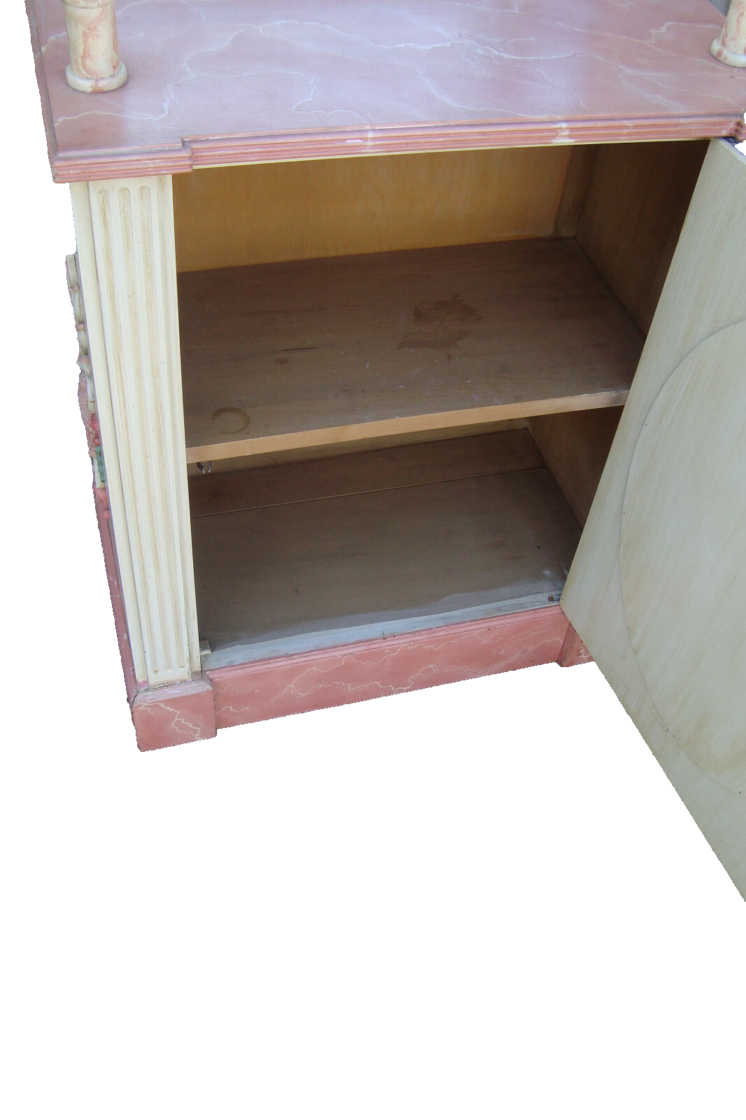 57980 Custom Faux Painted Wood Bookcase Curio Cabinet with Mirror