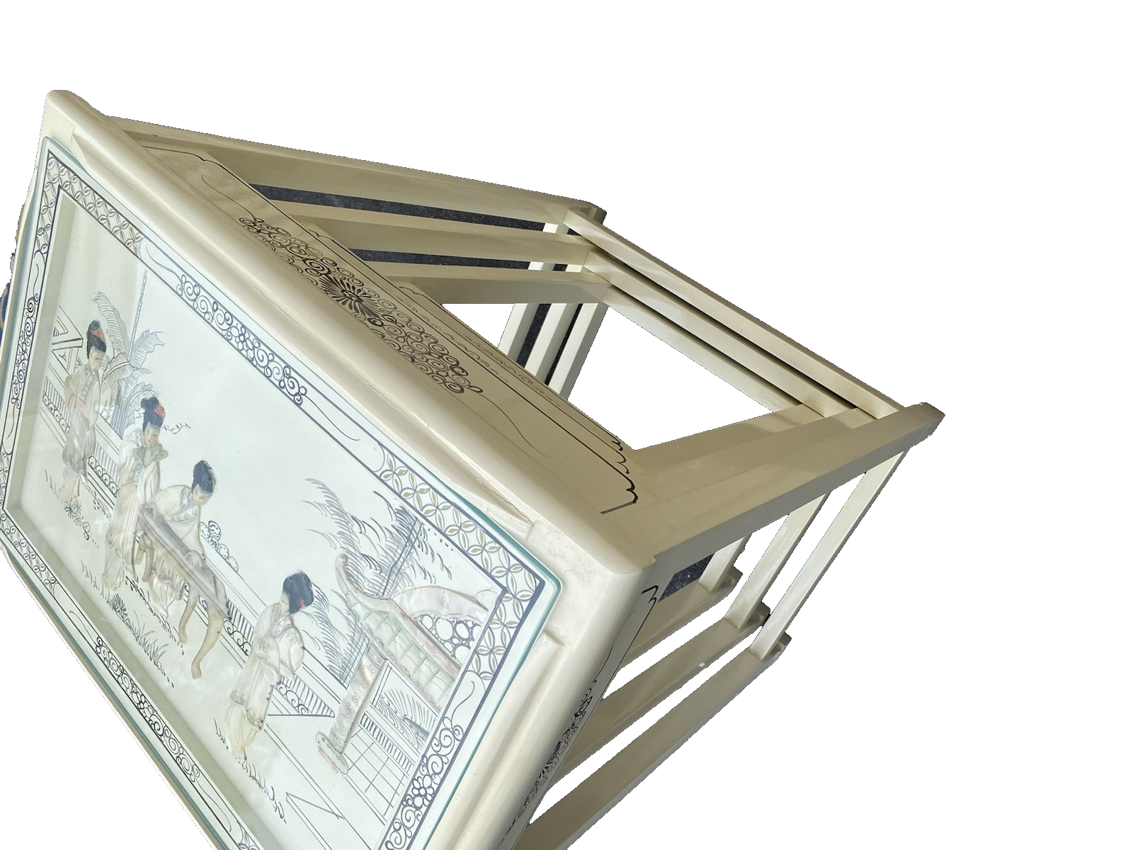 64597 Set Of 3 Oriental Decorated Nesting Stacking Tables