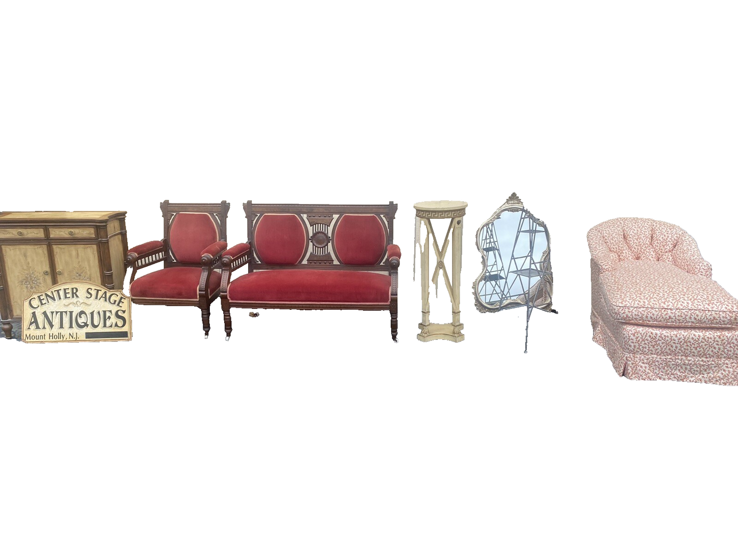 65220   Antique Victorian Settee Loveseat Couch with Chair