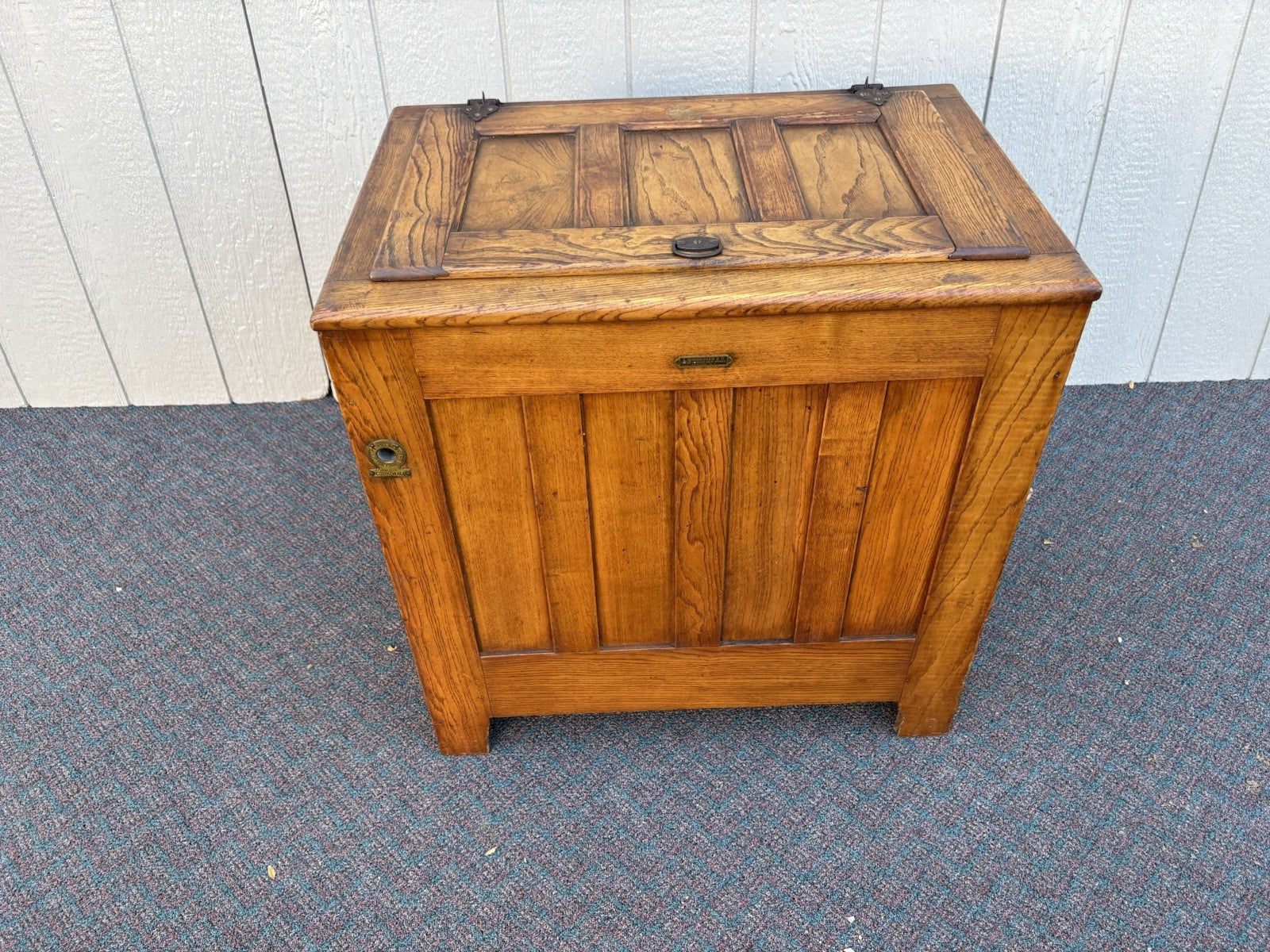 67160 Antique  BAMBERGER Victorian Oak Ice Box Refrigerator with Lift Top