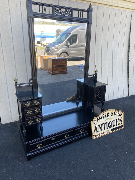 65374 Antique Victorian Ebony Vanity Dressing  Mirror RARE FIND