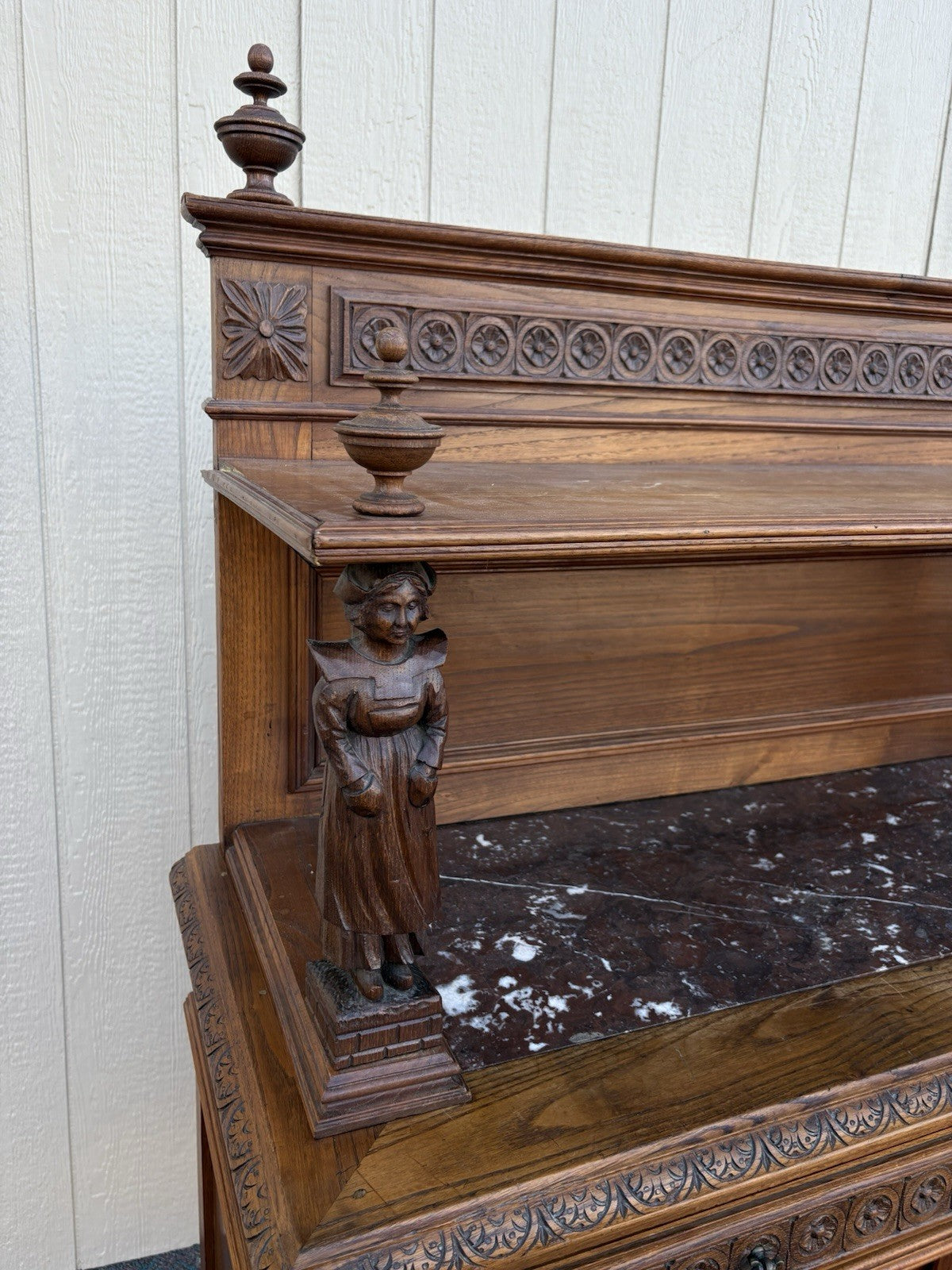 67011 Antique French Marble Top Buffet Sideboard Cabinet