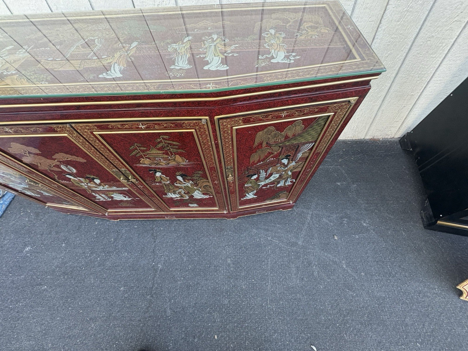 66700  Oriental Sideboard Server Cabinet with a Plate Glass Top and 4 doors