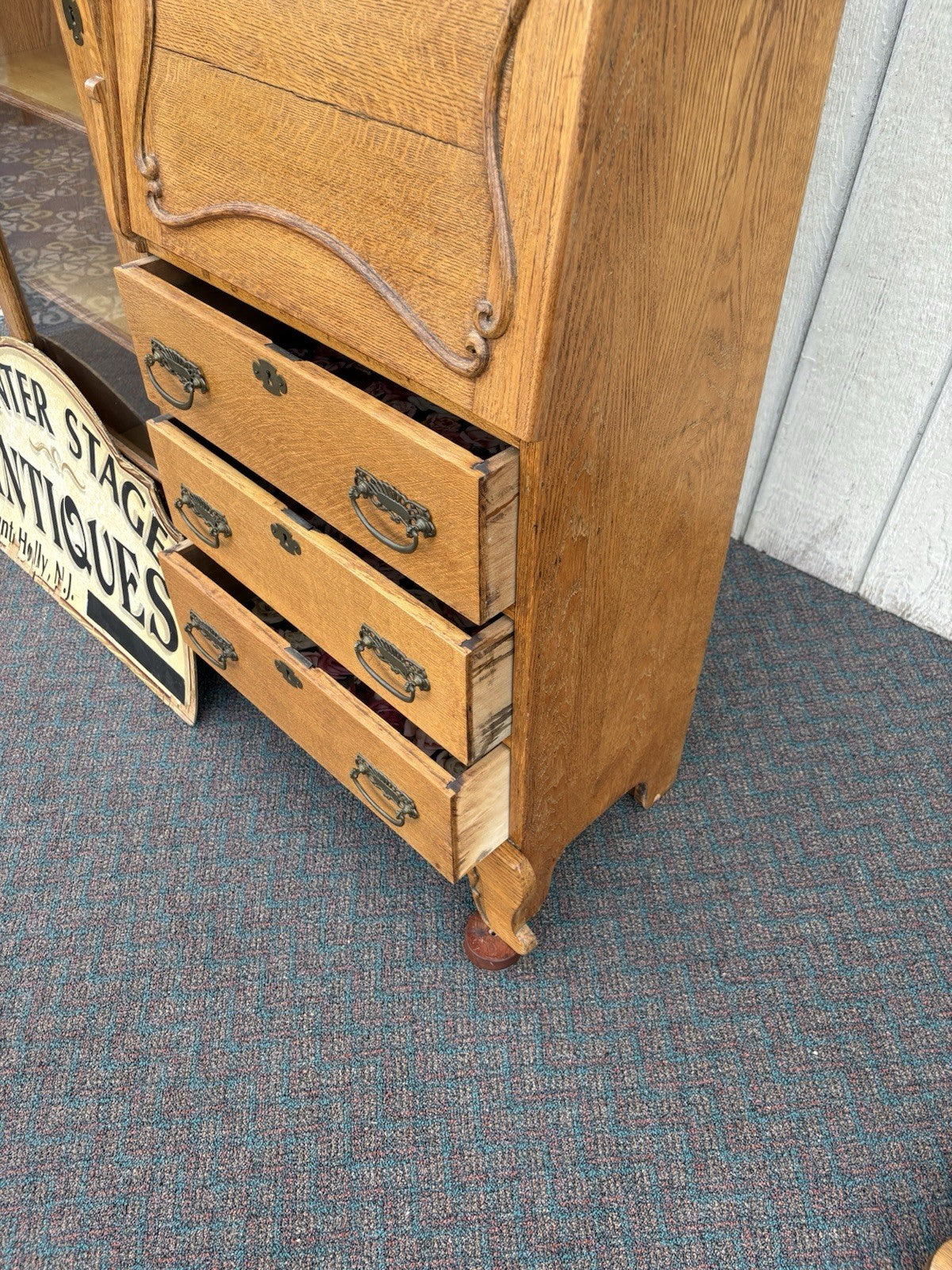 66904   Antique Victorian Oak Side By Side Bookcase Desk