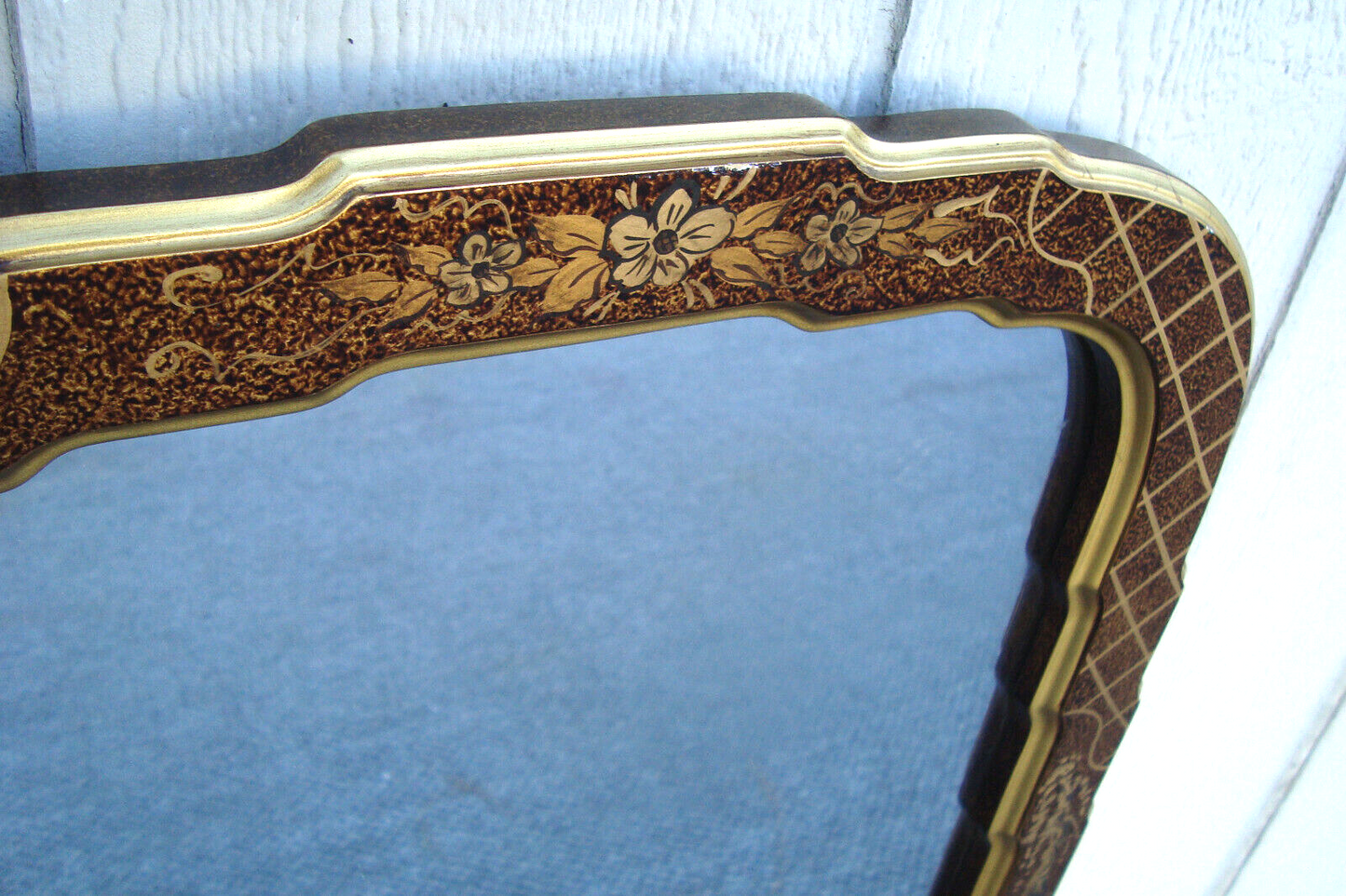 61891  Tall Oriental Decorator Wood Mirror