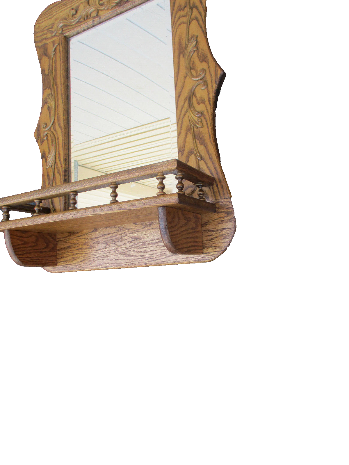 64305 Solid Oak Whatnot Wall Shelf w/ Mirror