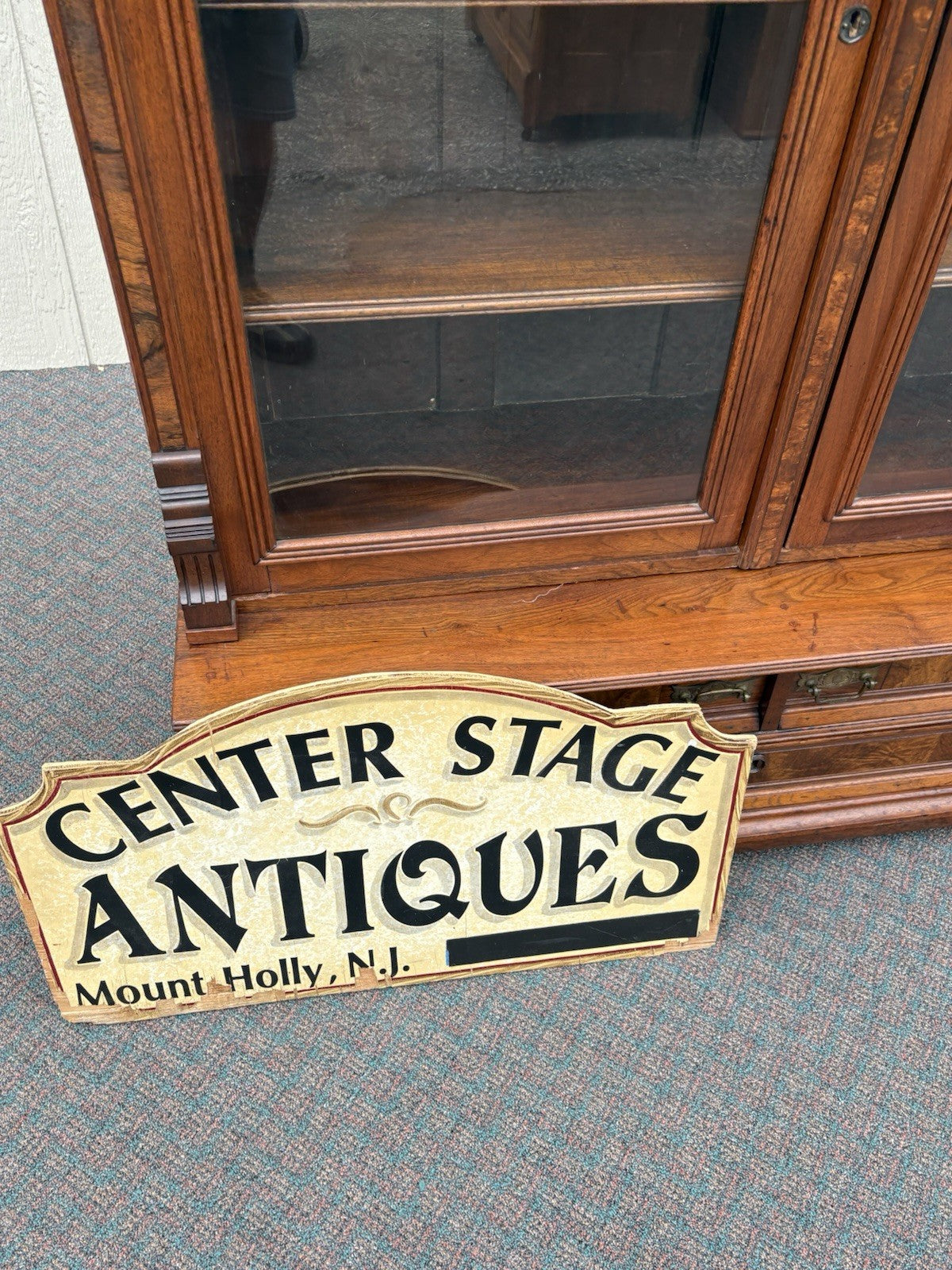 67027 Antique Walnut Victorian Bookcase Curio Cabinet