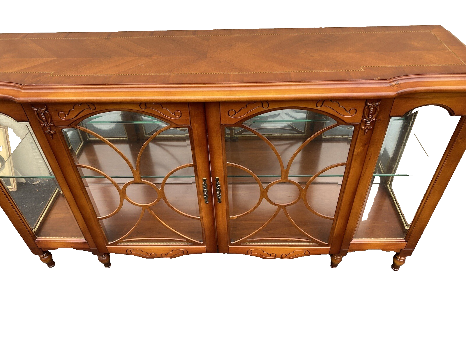 64779 Inlaid Cherry Curio Console Sideboard