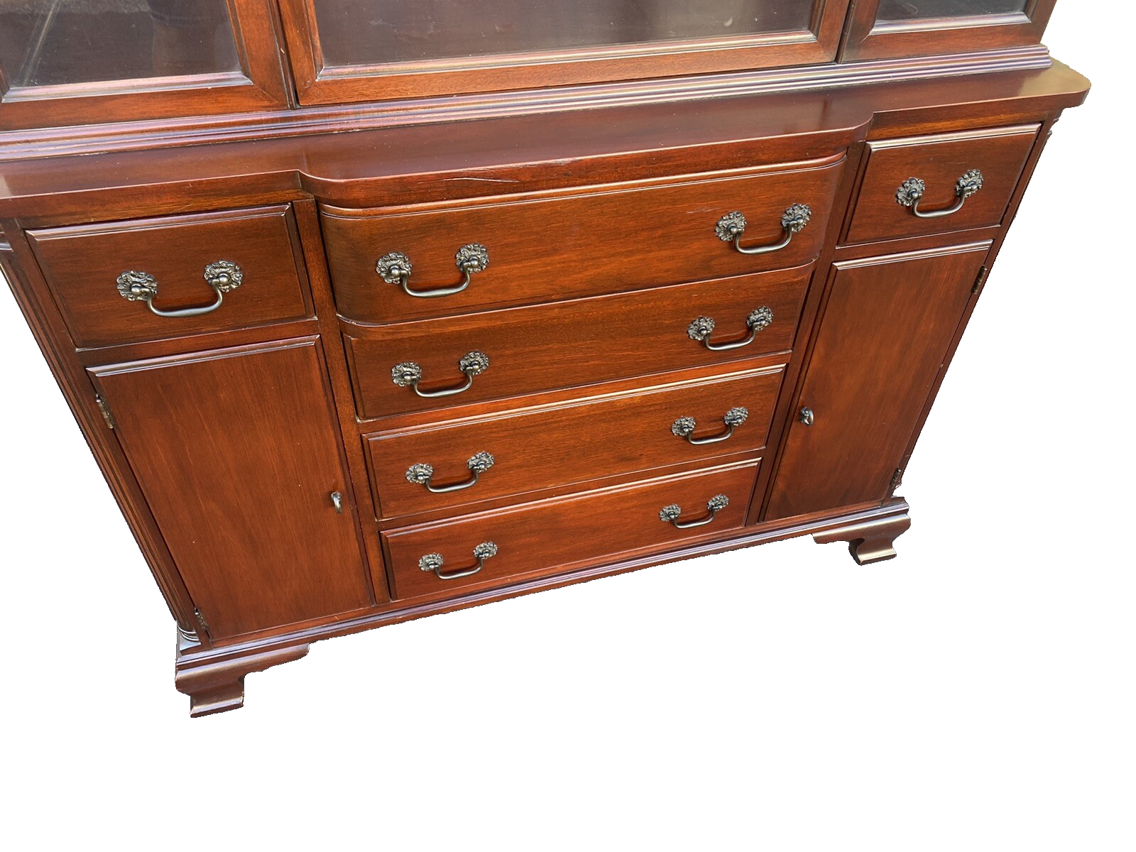 66021  Antique Solid Mahogany Breakfront China Cabinet