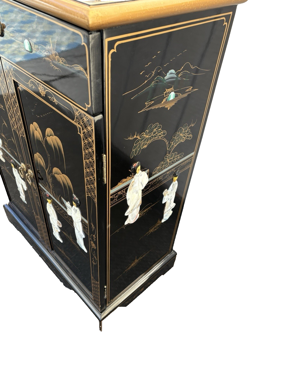 66705 Oriental Figural Storage Cabinet Server Sideboard with Drawer