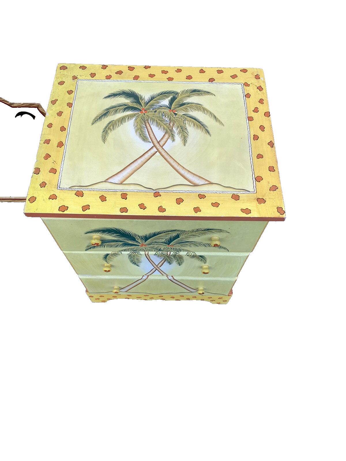 64930 Decorator Tropical Hand Painted Palm Trees Nightstand End Table