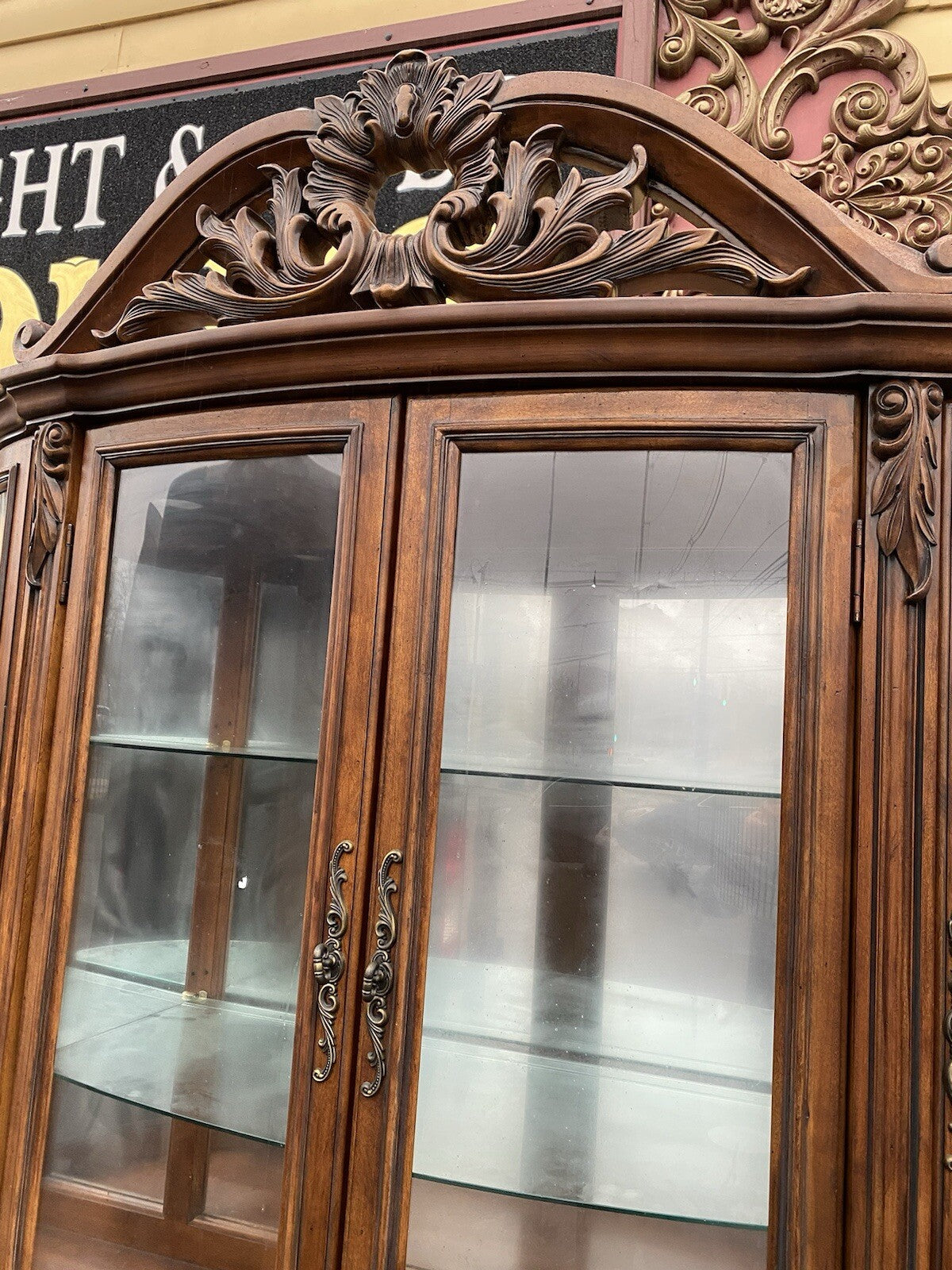 66397  Large Bow Glass PULASKI 2 Piece Curio Cabinet