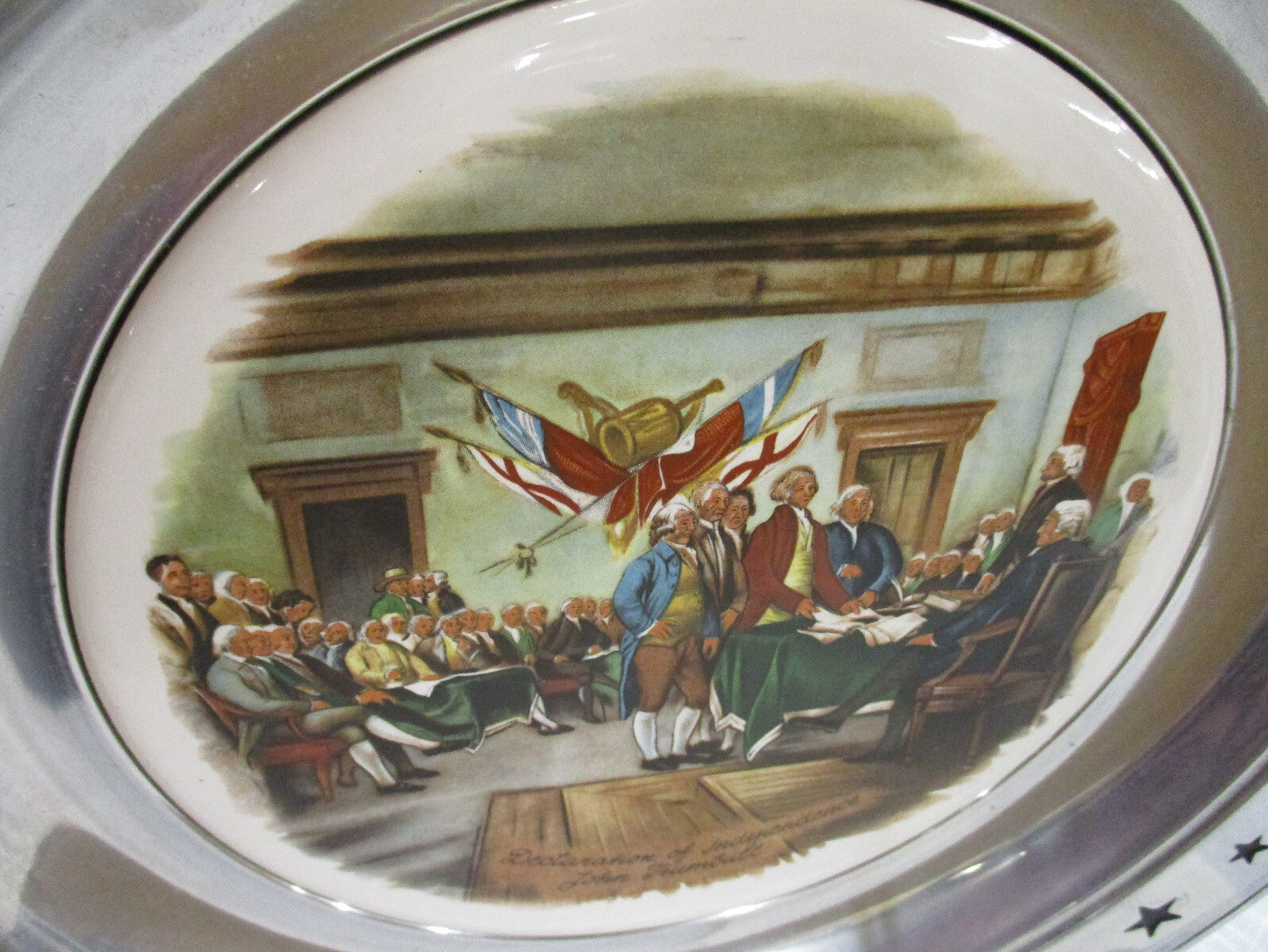 ES90 Collection of 6  Porcelain GREAT AMERICAN Revolution Plates in Pewter Frame