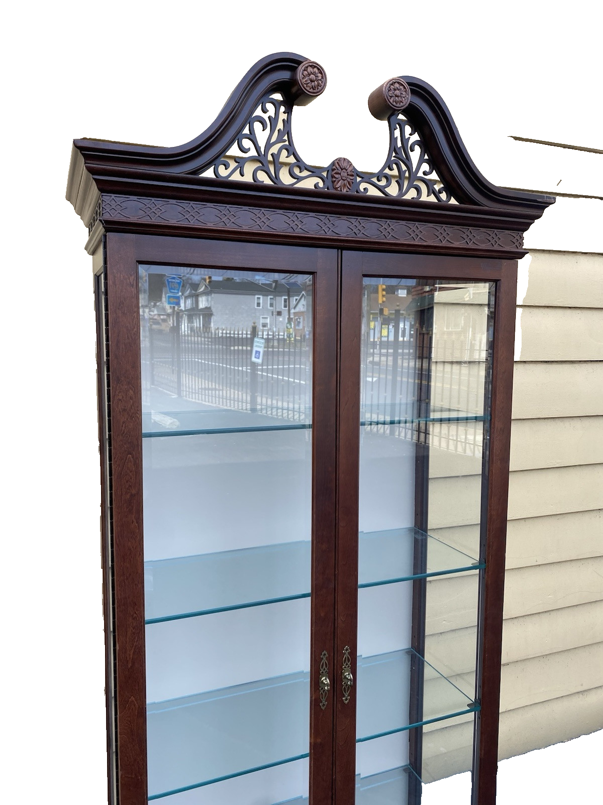 66239 Mahogany Arched Curio China Cabinet with Plate Glass Shelves