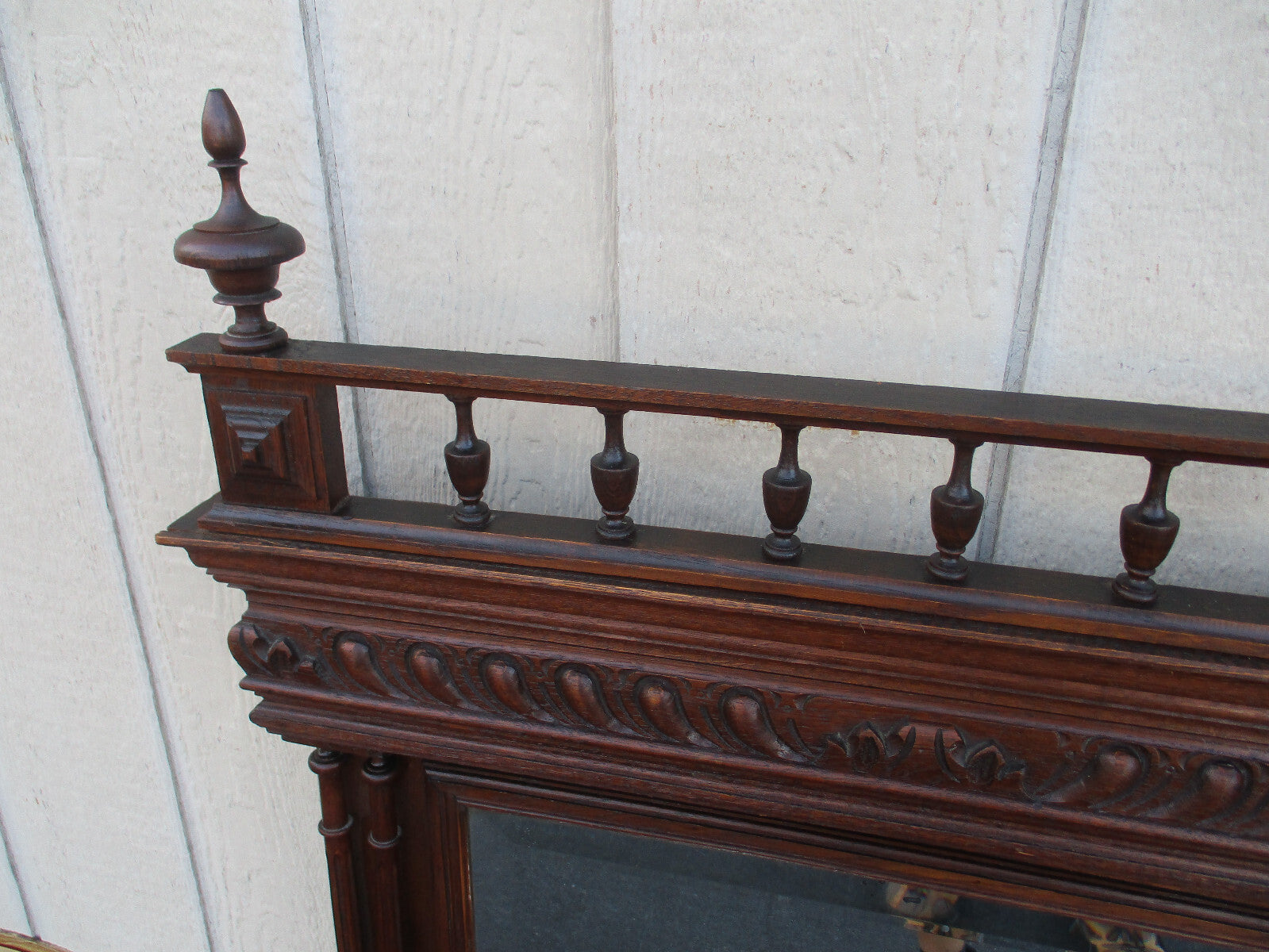 63871   Antique Oak French Hand Carved Beveled Mirror