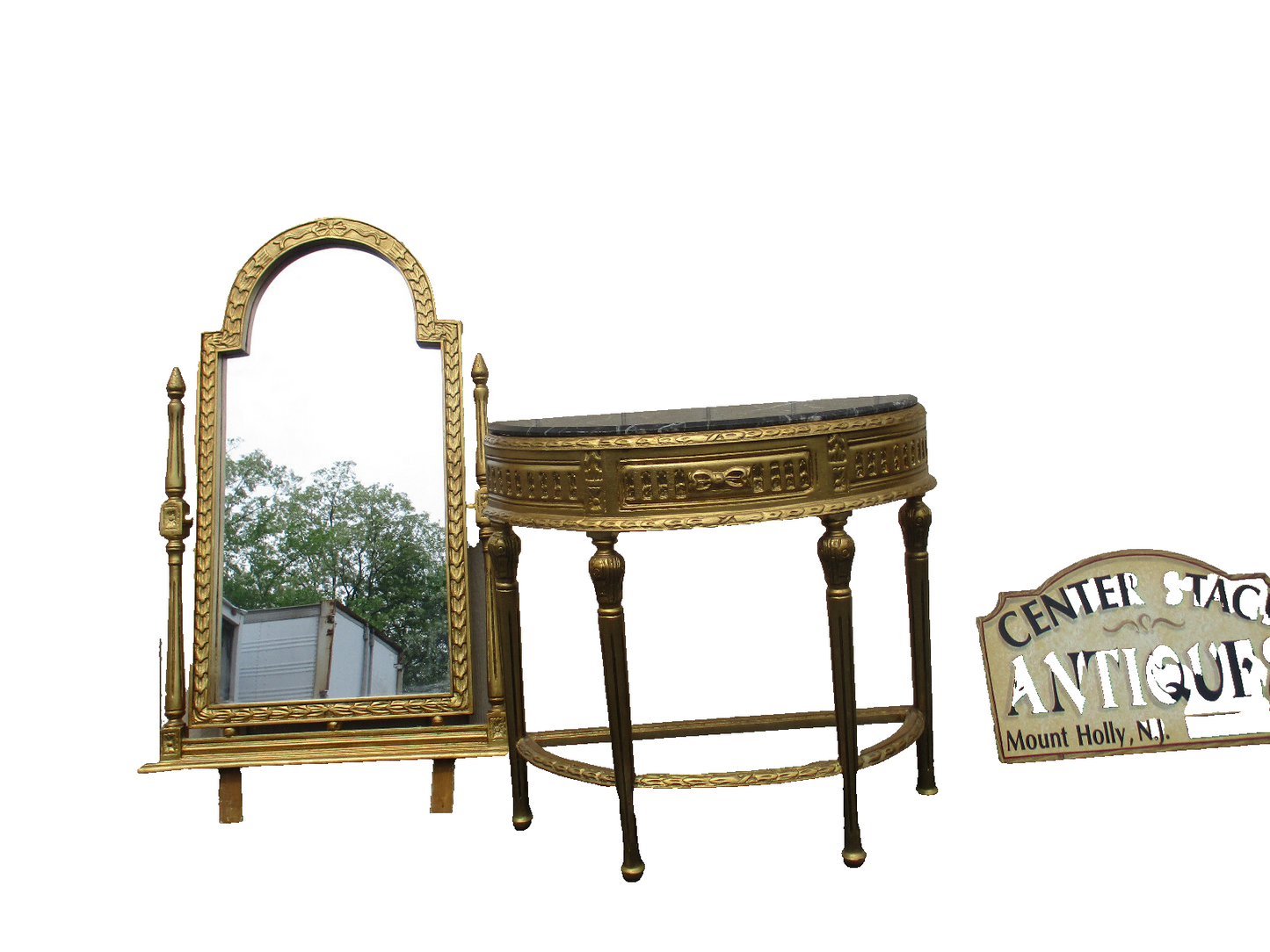 64439 Gold Decorator Console Table with Mirror
