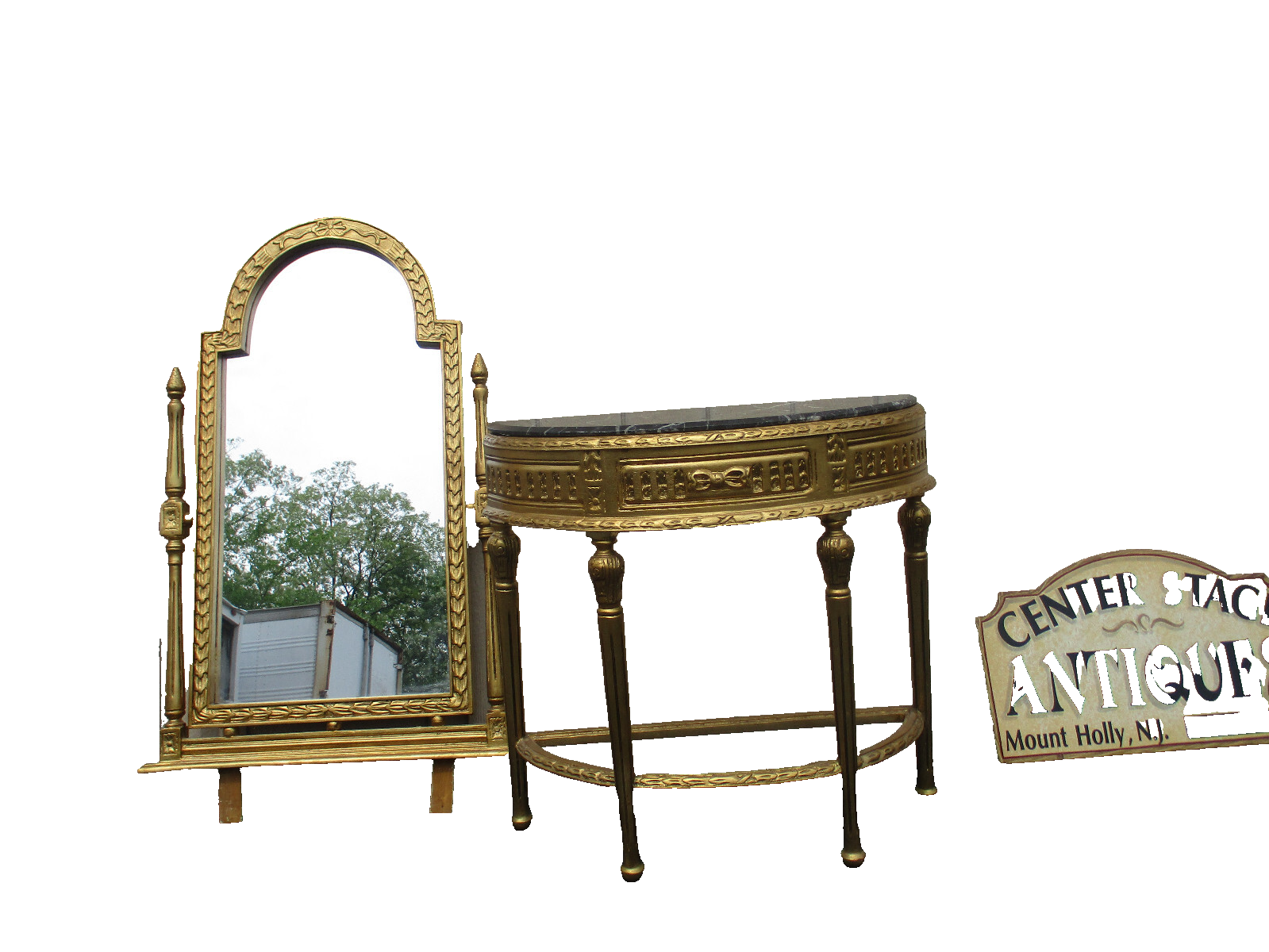 64439 Gold Decorator Console Table with Mirror