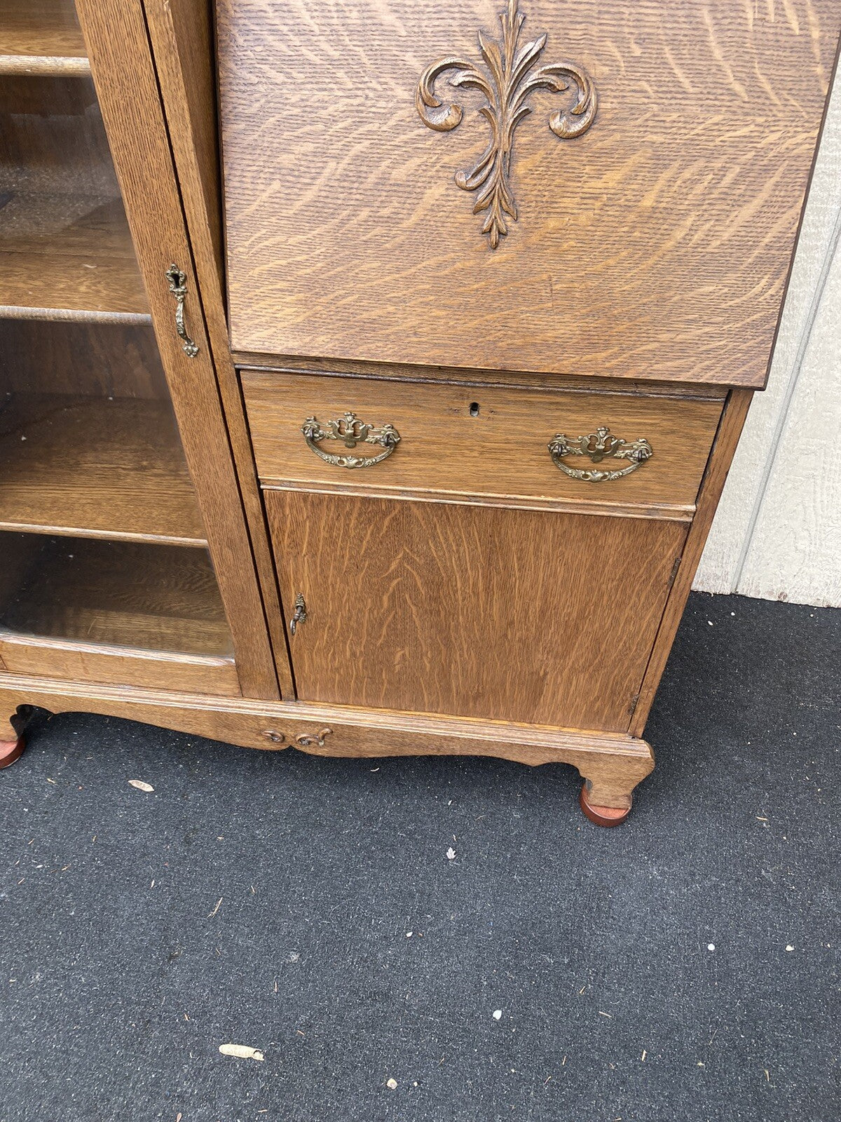 65325 Antique Oak Side By Side Bookcase Desk