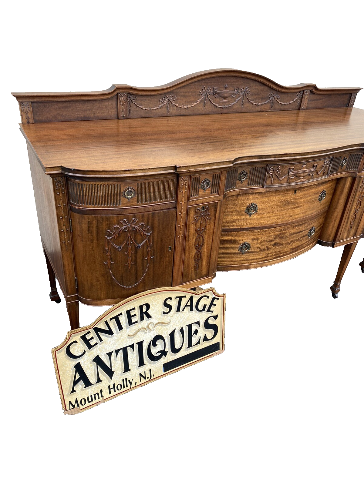 66104 Antique Mahogany Sideboard Server Buffet with WINE HOLDERS
