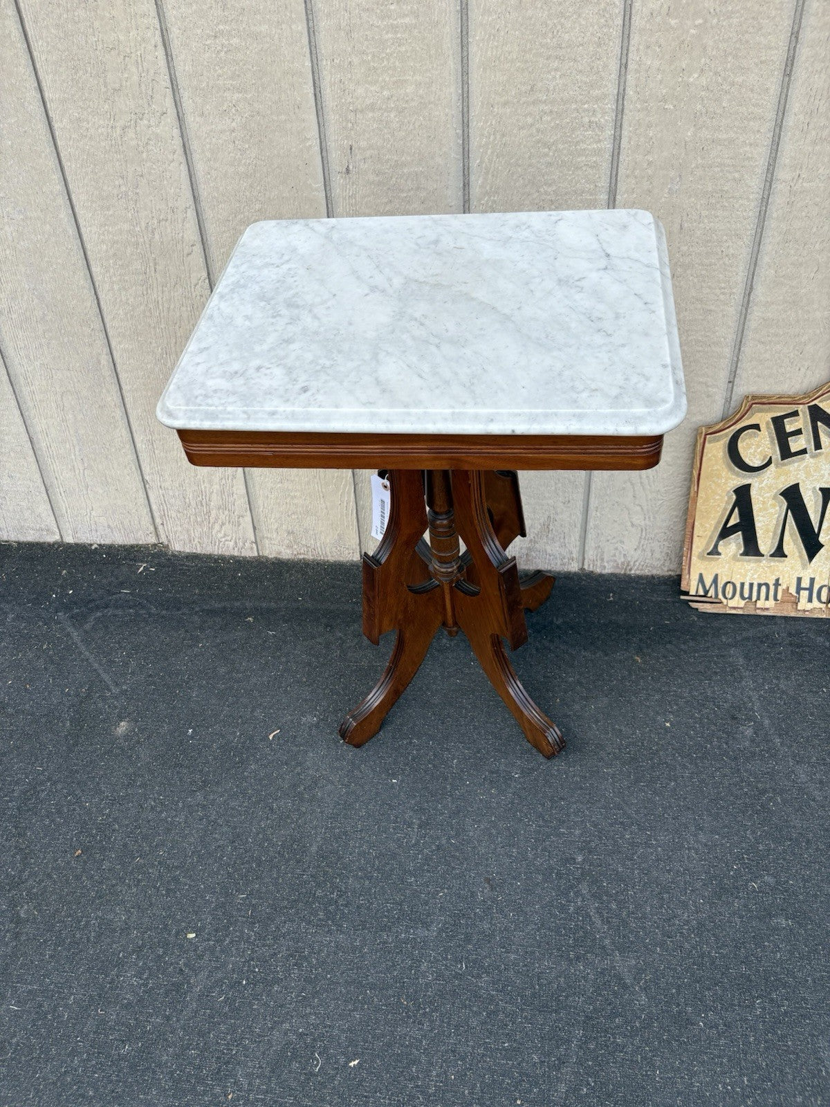 66778 Antique Victorian Walnut Marble Top Lamp Table Stand