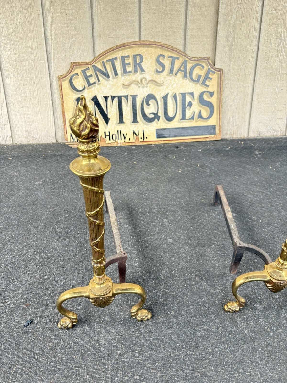 66798 Pair Fancy Brass Fireplace Andirons