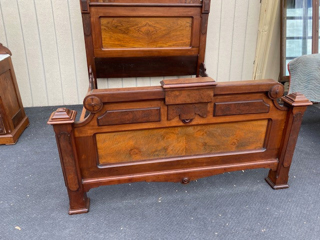 63933   Antique Victorian Walnut  2 pc Marble Top Bedroom Set Bed Dresser w/ Mir