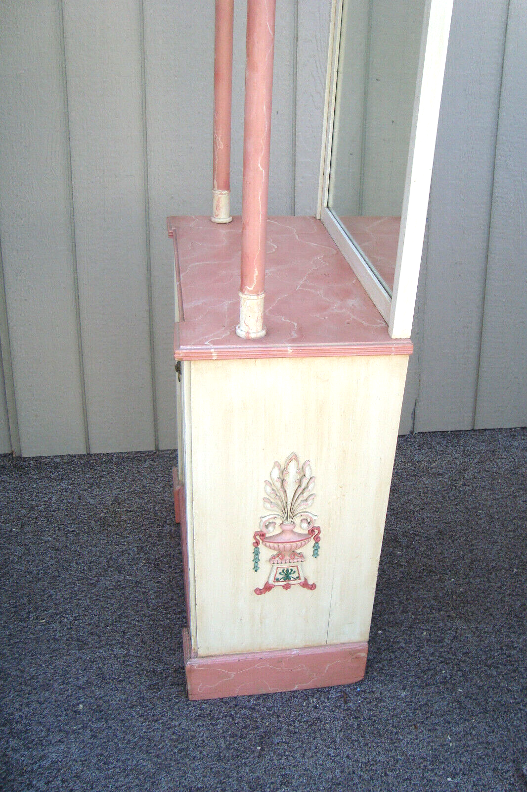 57980 Custom Faux Painted Wood Bookcase Curio Cabinet with Mirror